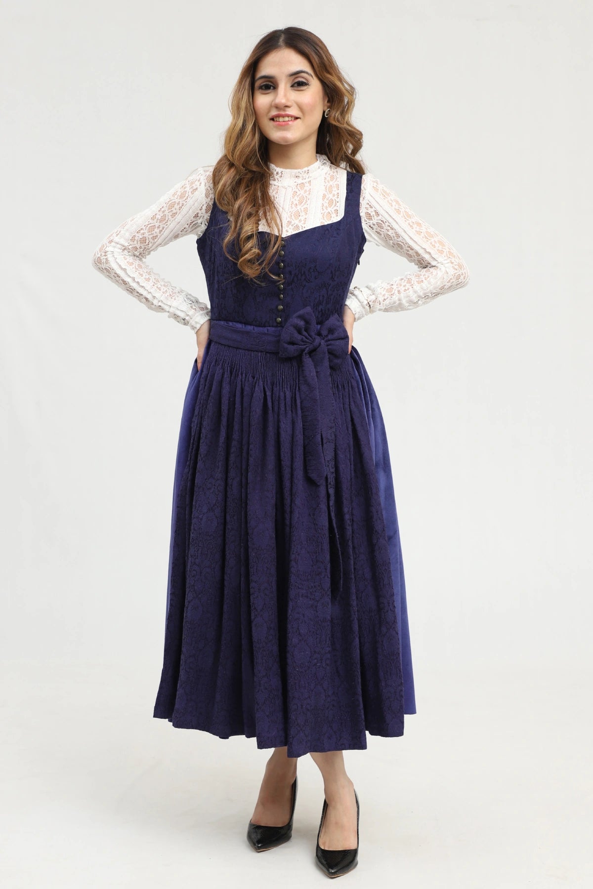 Authentic Dirndl for Oktoberfest in Blue Color and Matching Apron