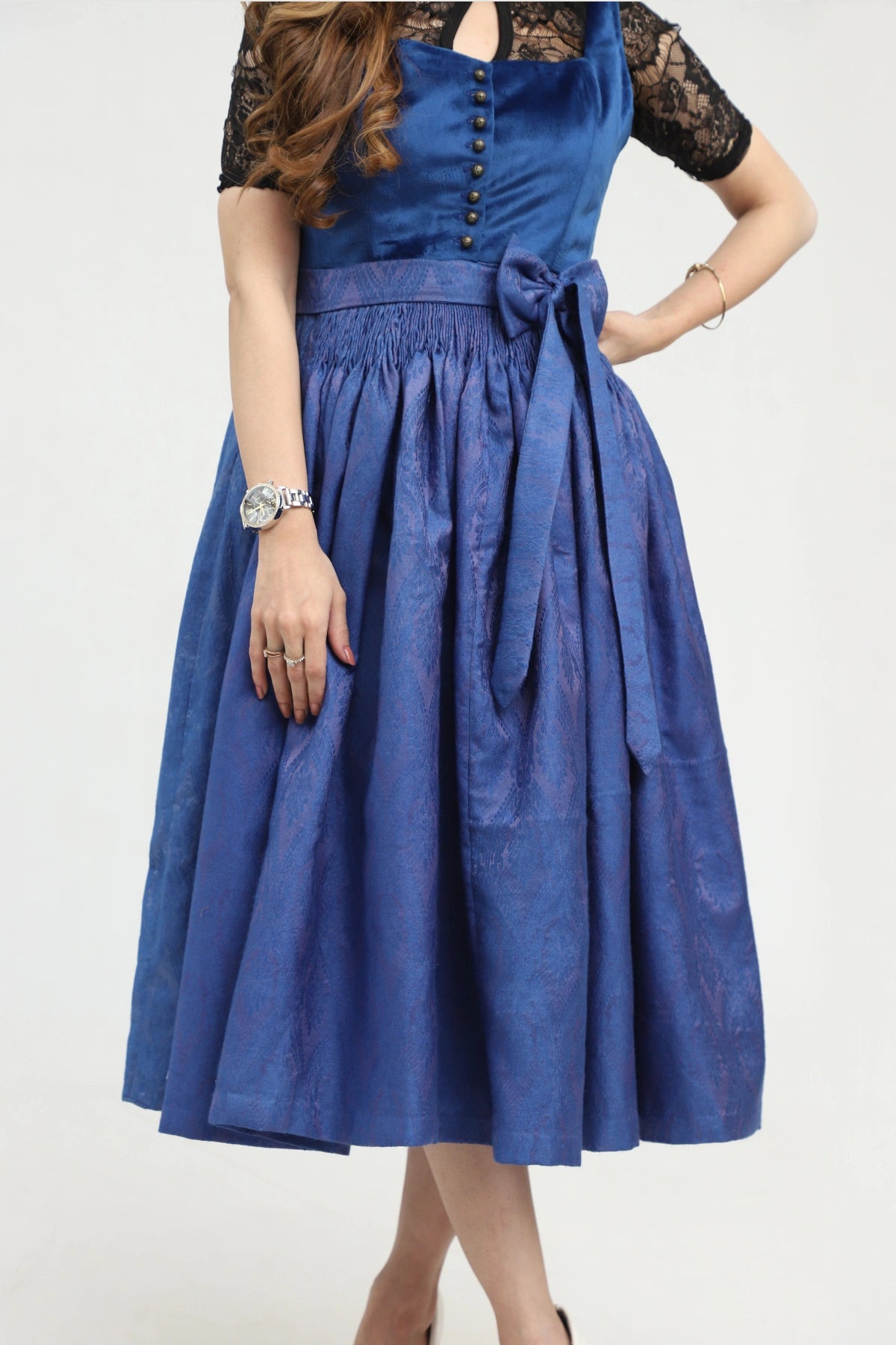 Blue Midi dirndl with velvet bodice