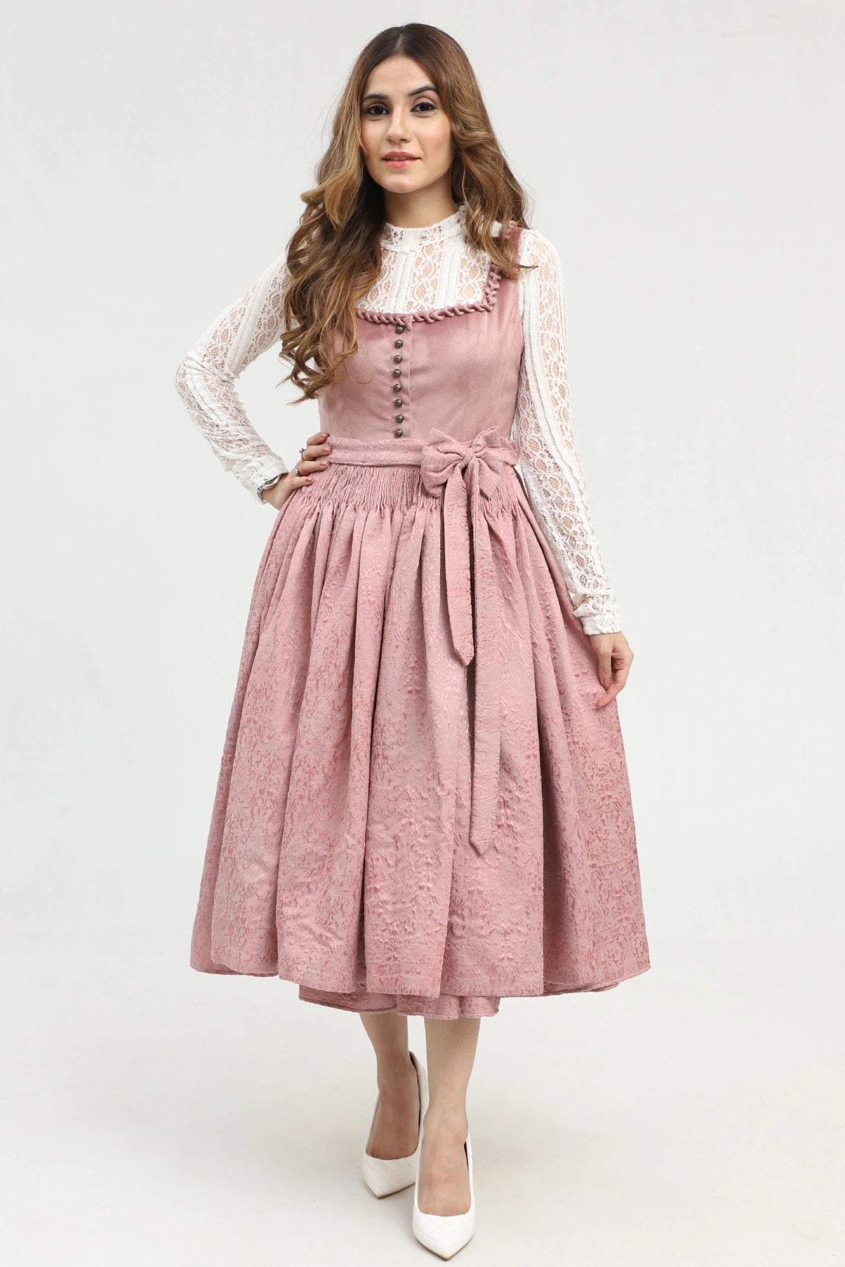 Authentic Dirndl for Oktoberfest in Pink Color and Matching Apron