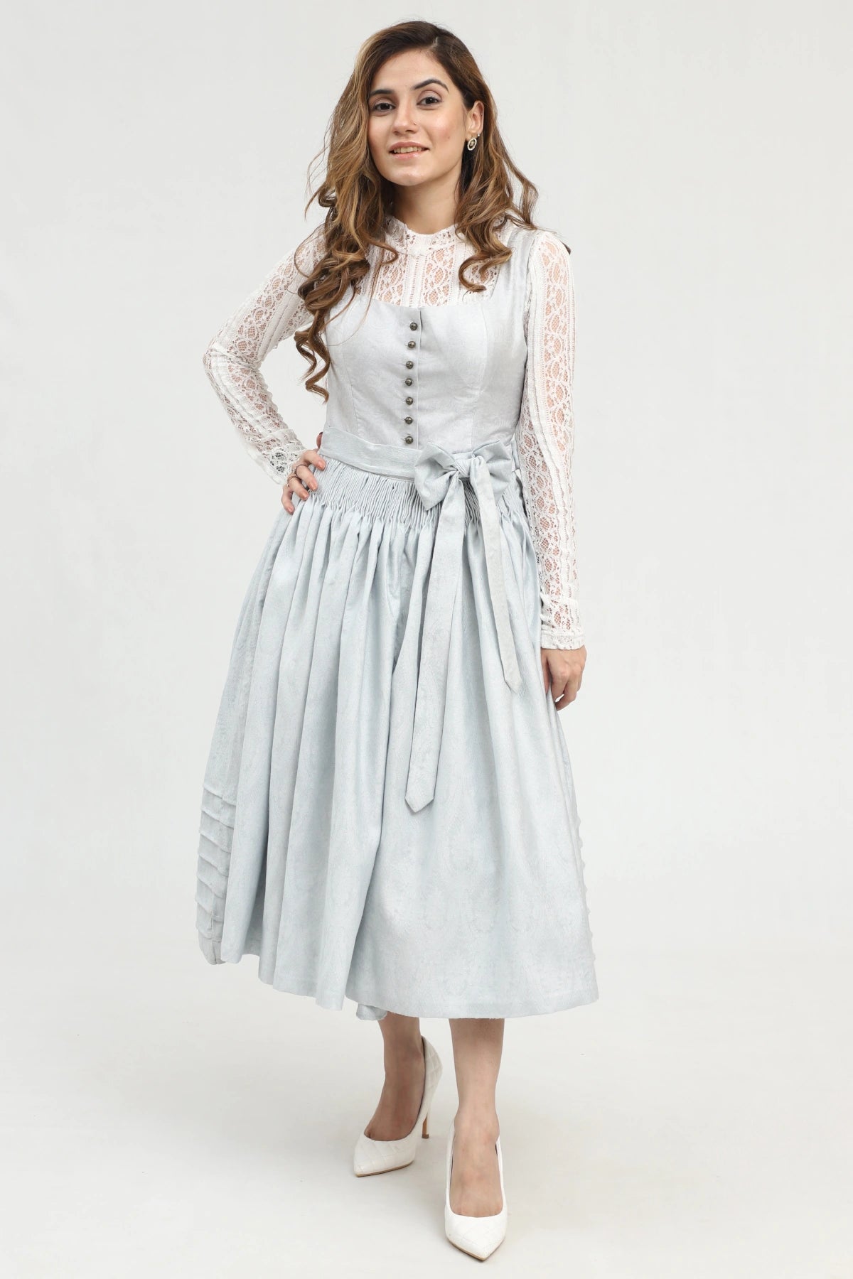 Authentic Dirndl for Oktoberfest in Blue Color and Matching Apron