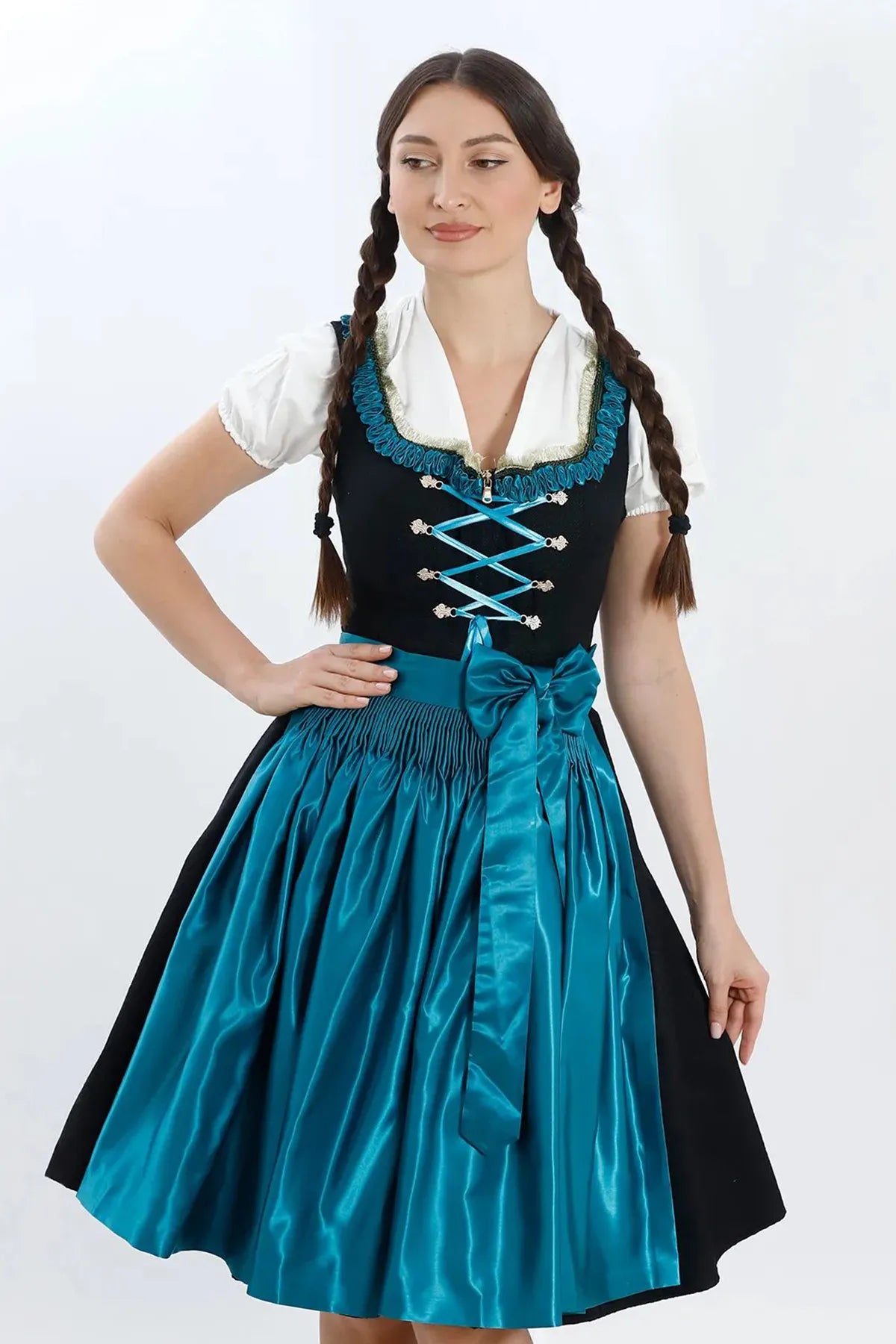 Luxury Elegant Black Midi Dirndl Dress