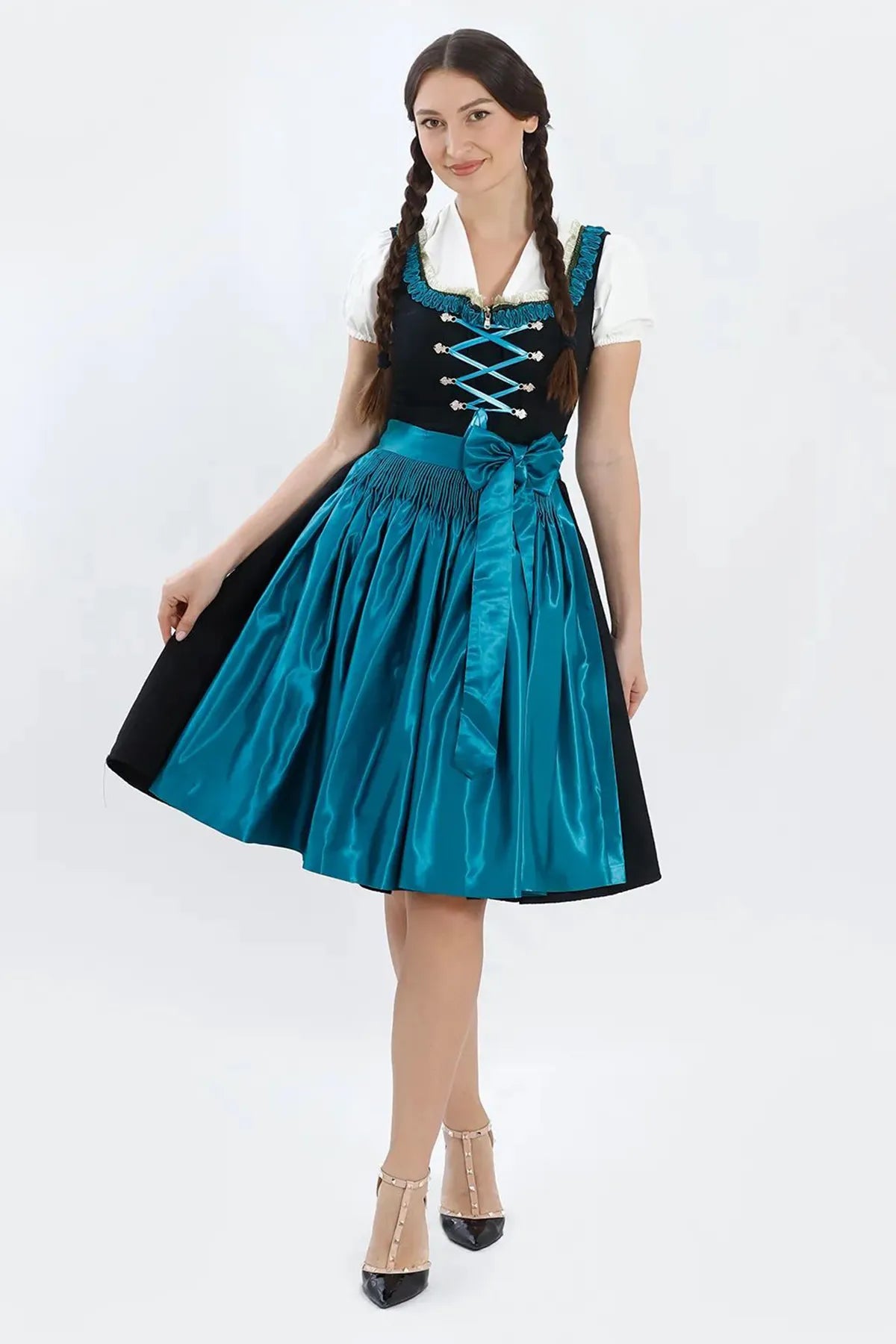 Luxury Elegant Black Midi Dirndl Dress