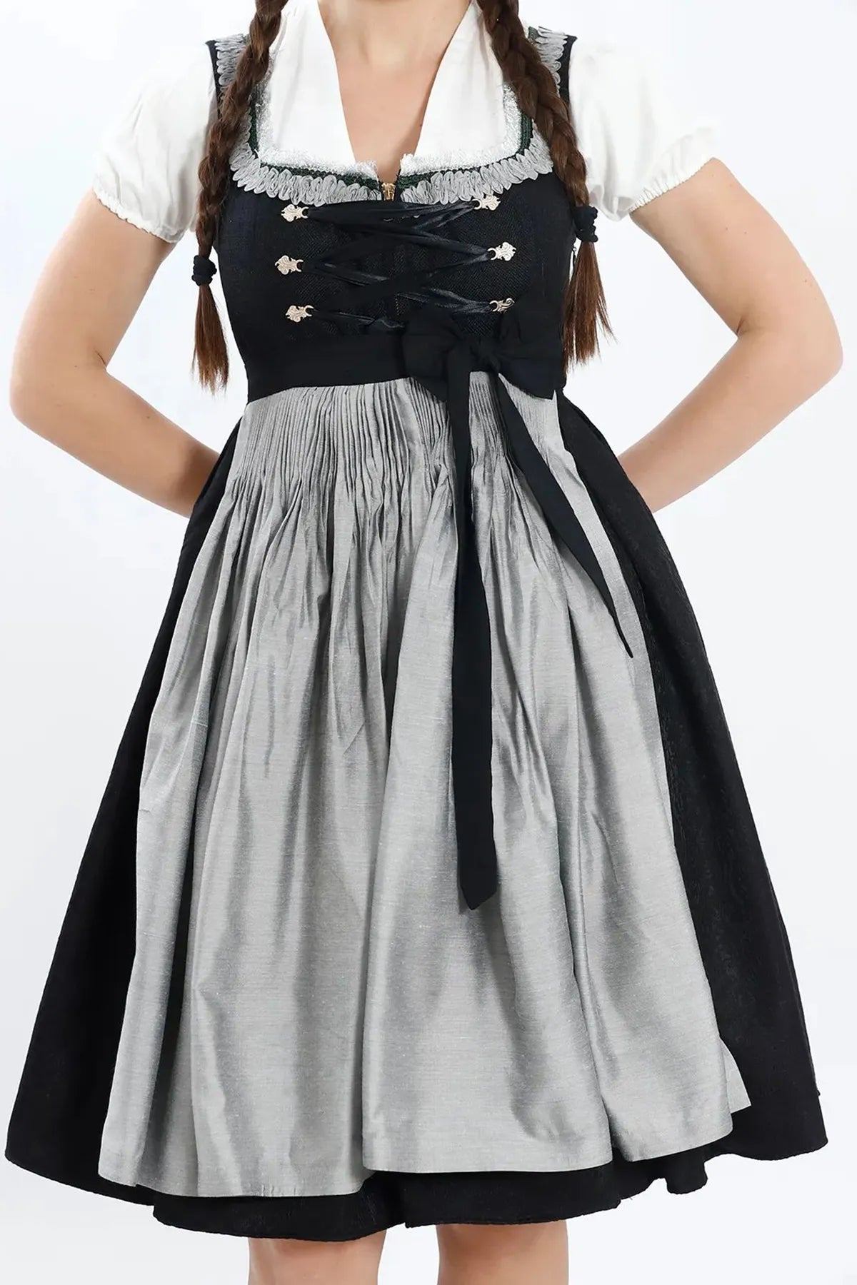 Luxury Black Silver Midi Dirndl Dress