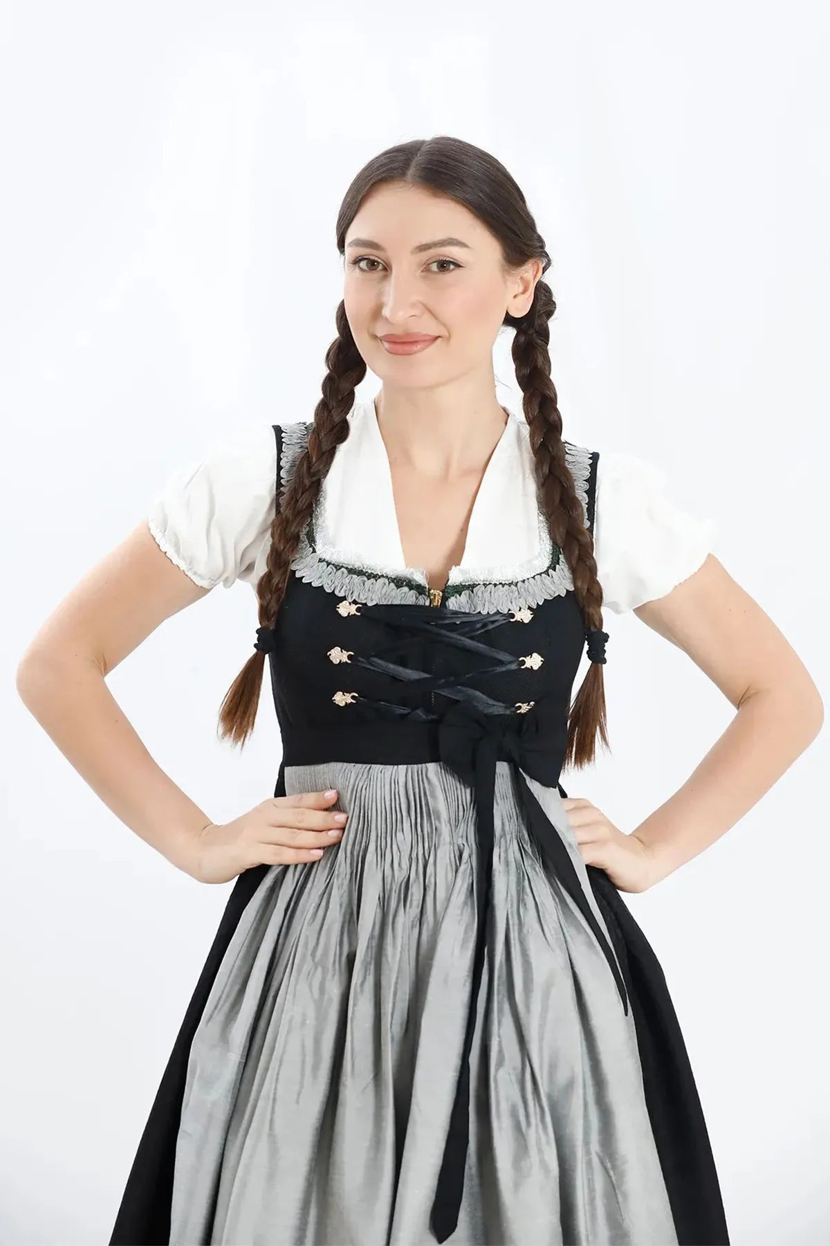 Luxury Black Silver Midi Dirndl Dress