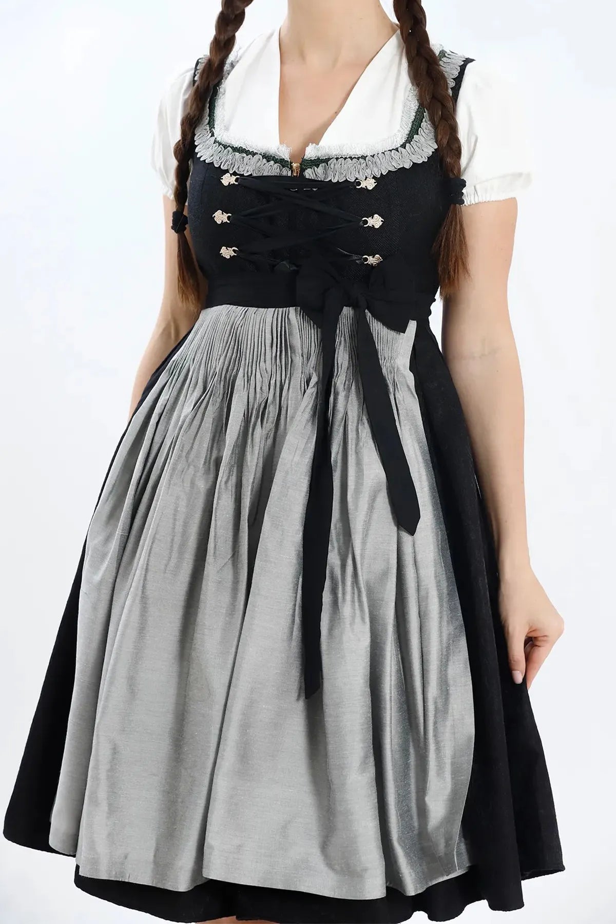 Luxury Black Silver Midi Dirndl Dress
