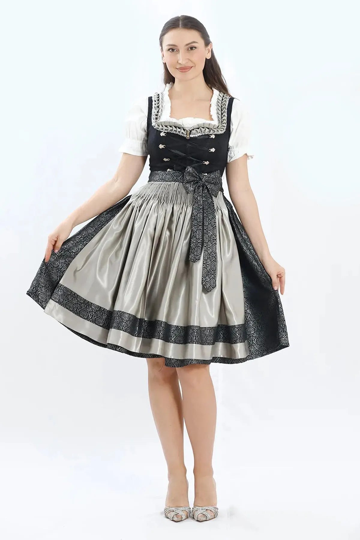 Dirndl Attire for Oktoberfest in Black and Silver