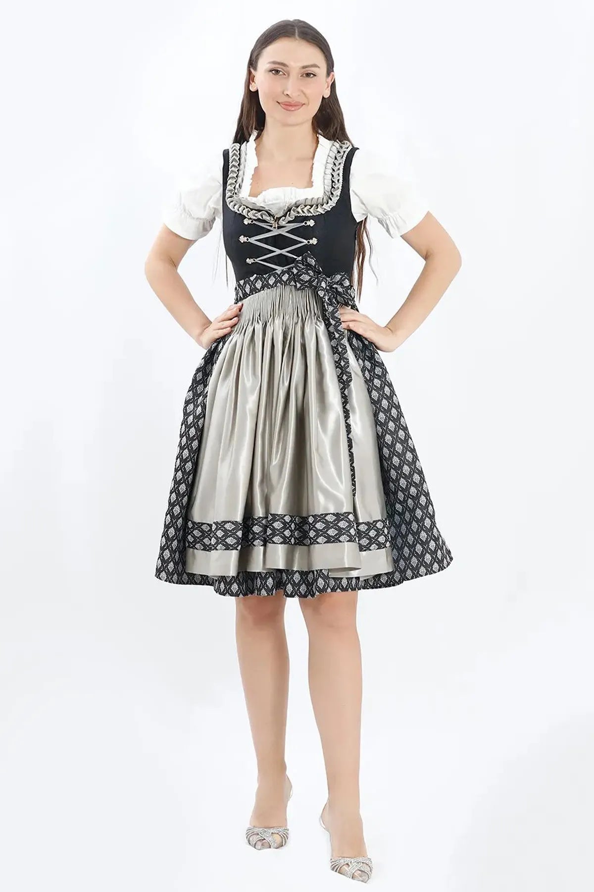 Midi Dirndl Oktoberfest Attire in Black and Silver