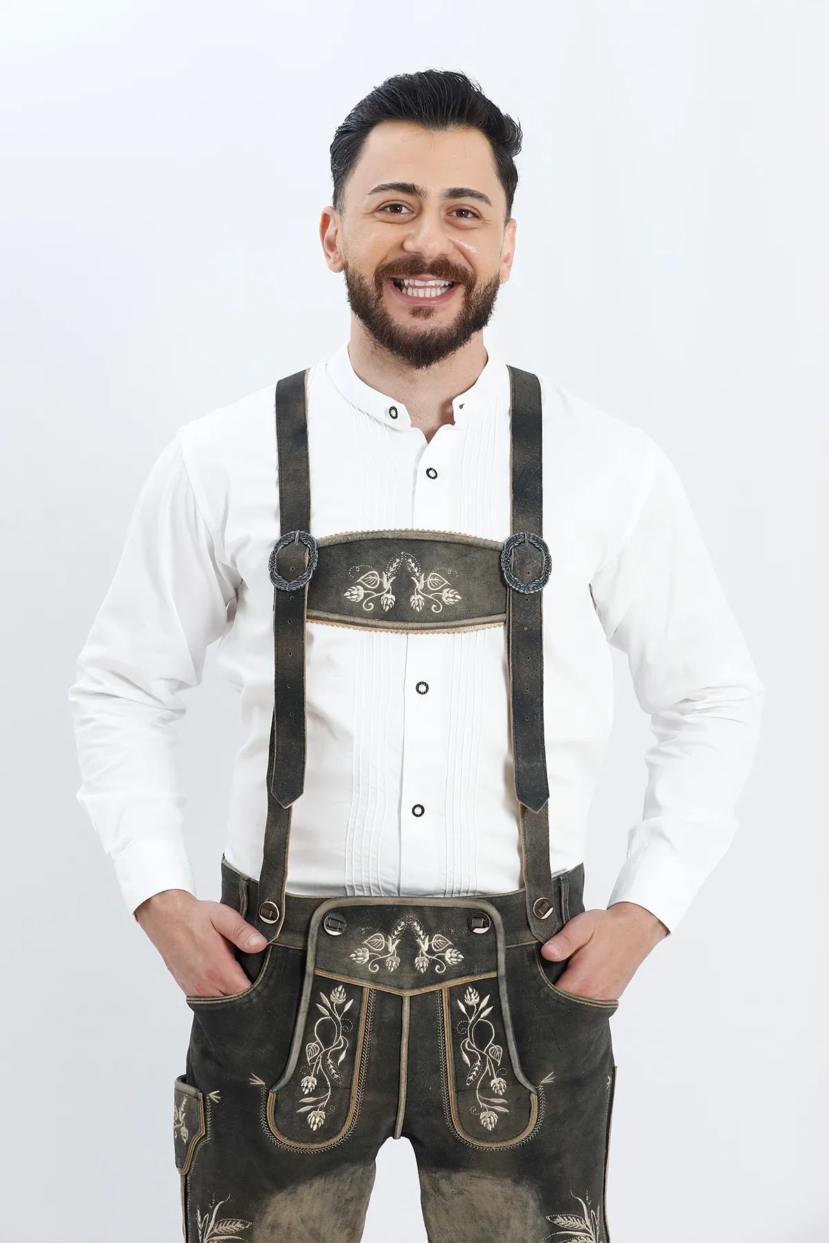 Premium German Lederhosen Men Black Rust
