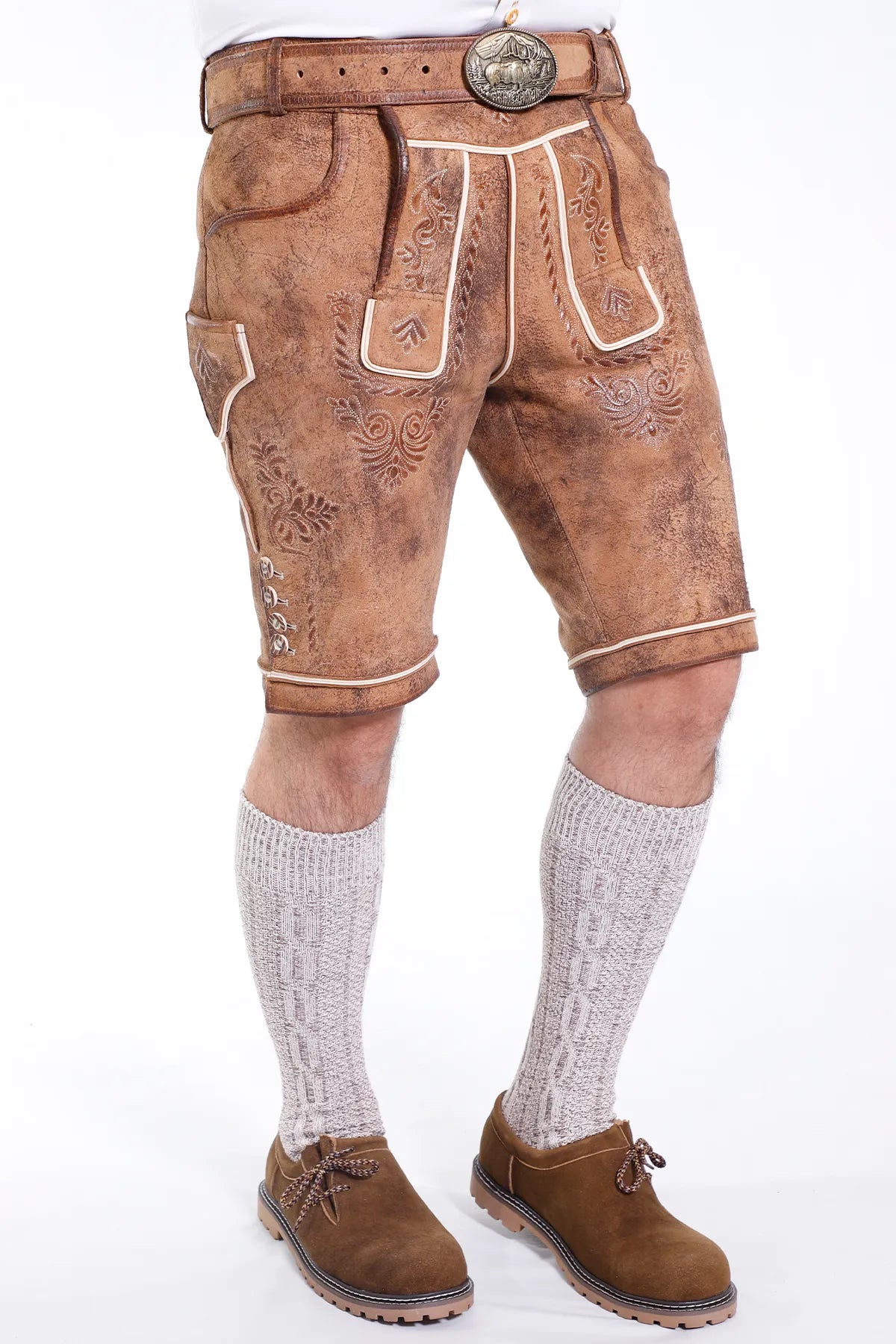 Premium German Lederhosen Men Buff Brown
