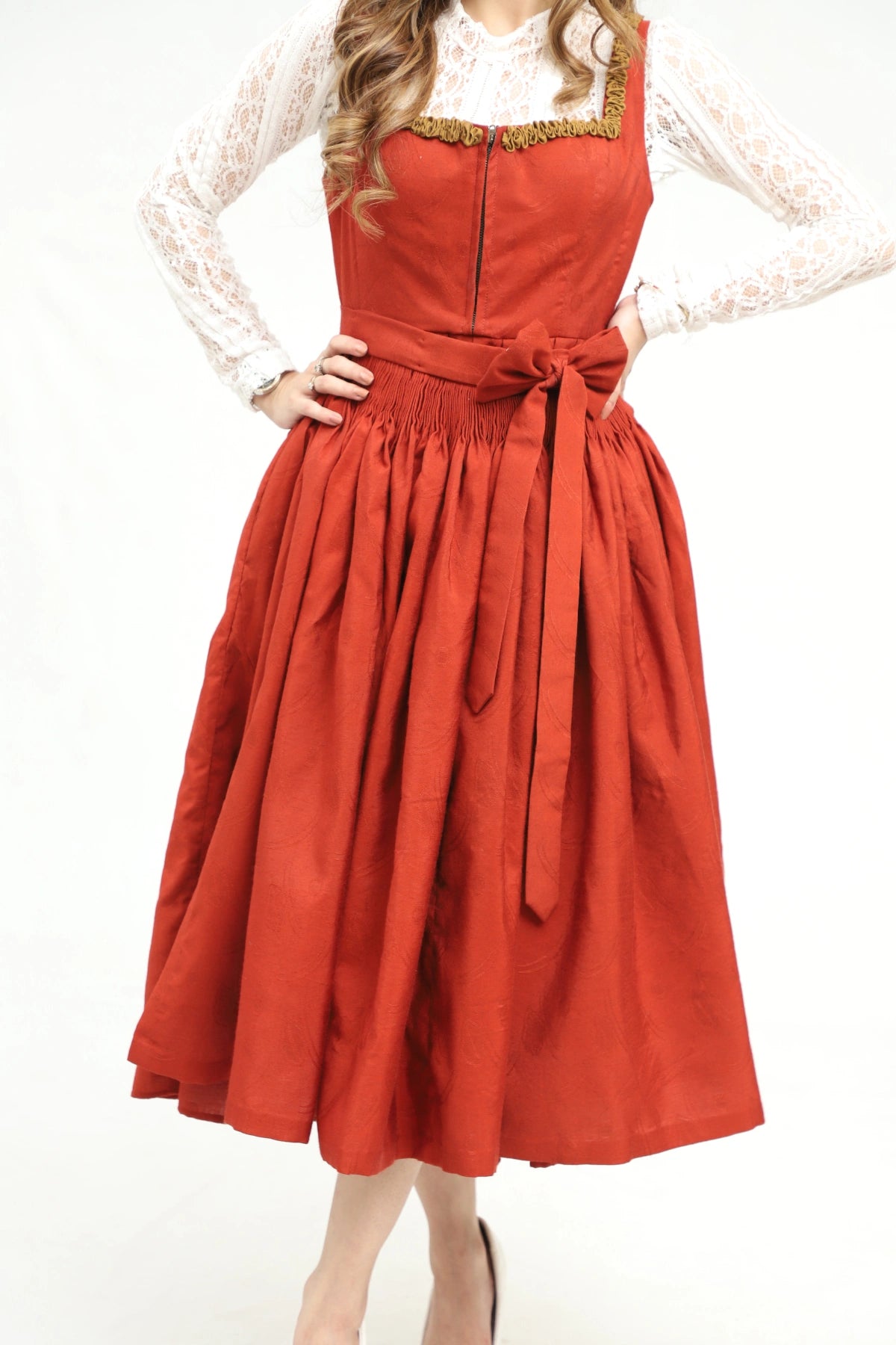 Victorian Red German Midi Dirndl