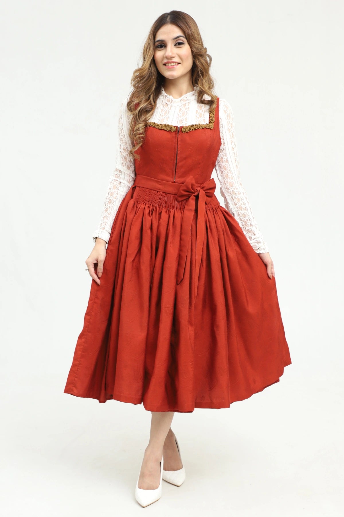Victorian Red German Midi Dirndl