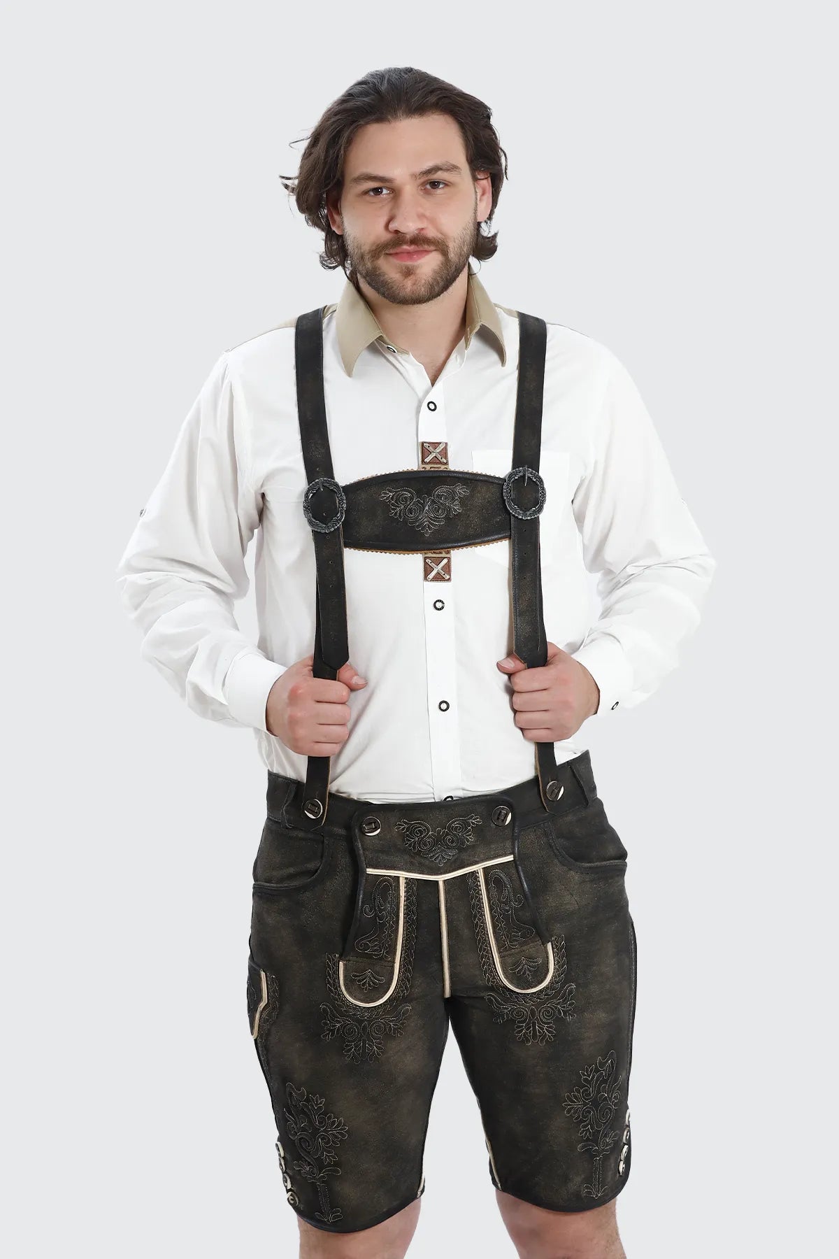 Traditional Lederhosen Men Suspenders Onyx Black