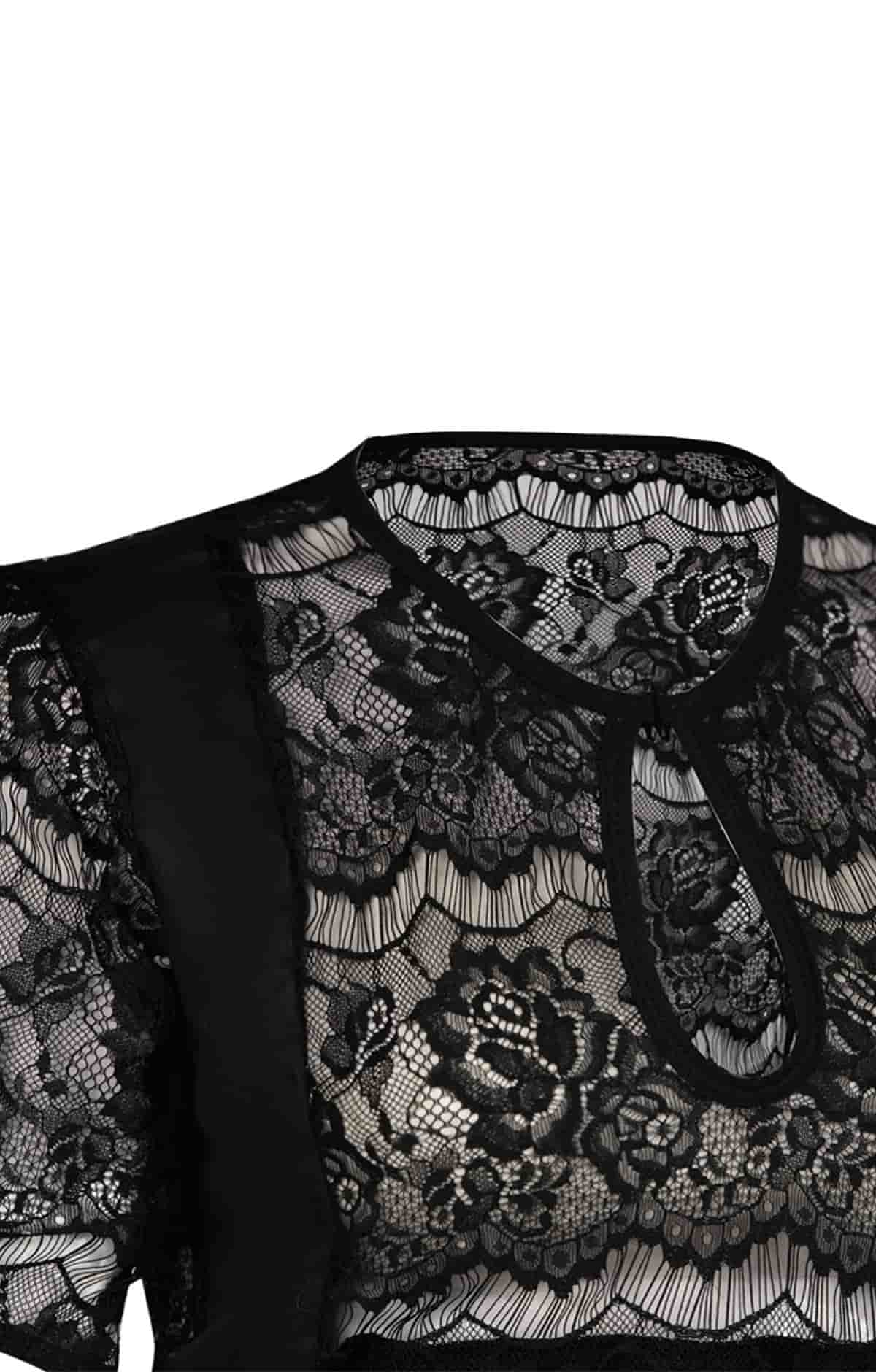 Ribbon-Tied Black Feminine Dirndl Blouse