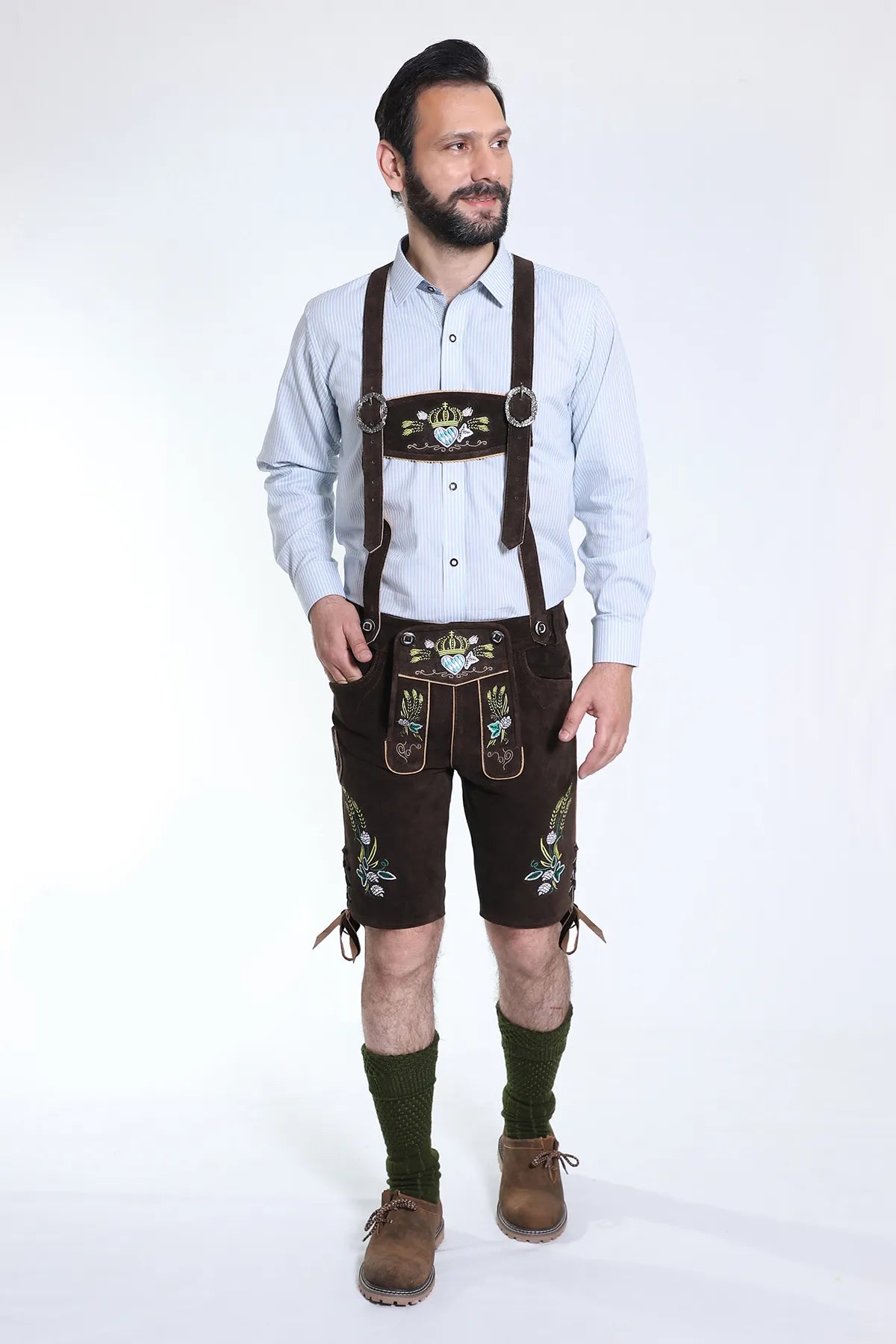 Bavarian Herren Lederhosen Dark Brown Set