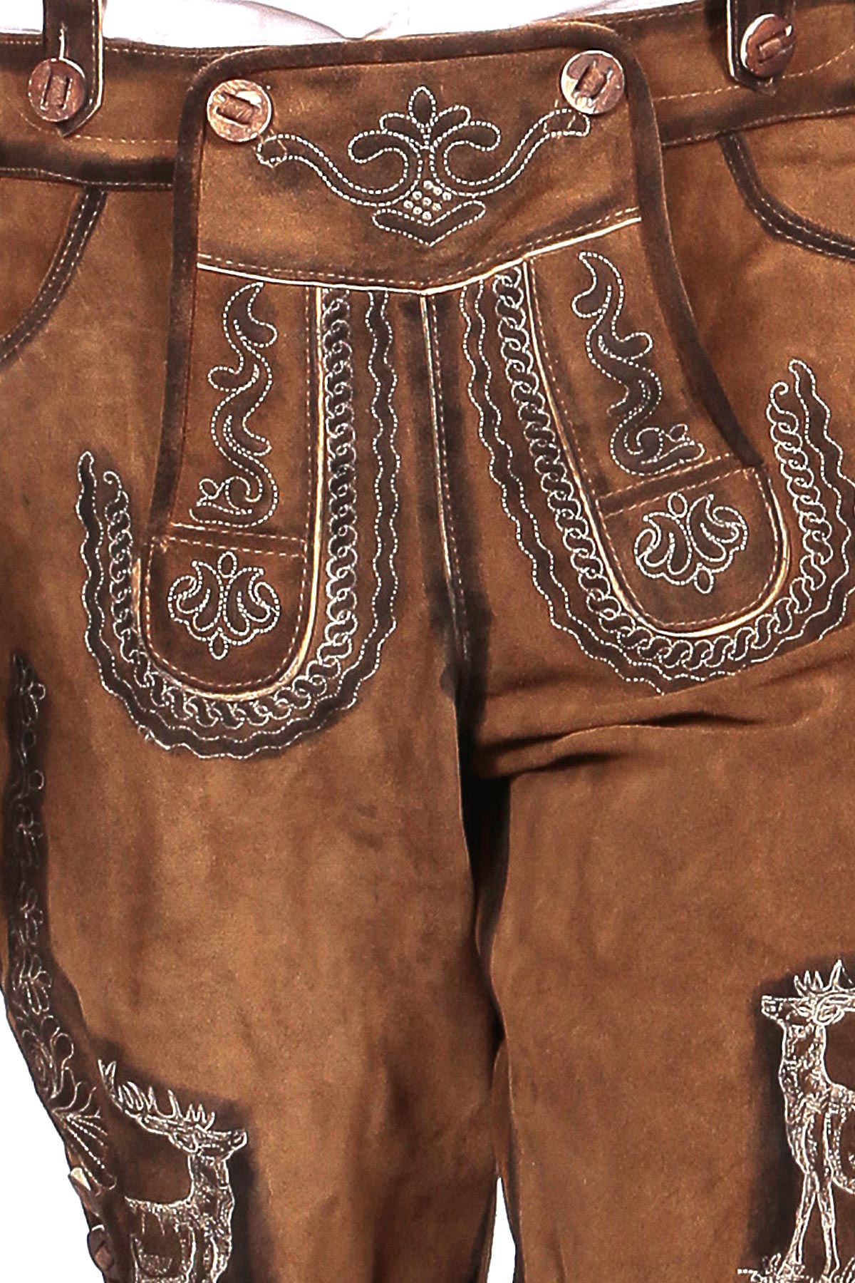German Mens Lederhosen Brown Deer Motif