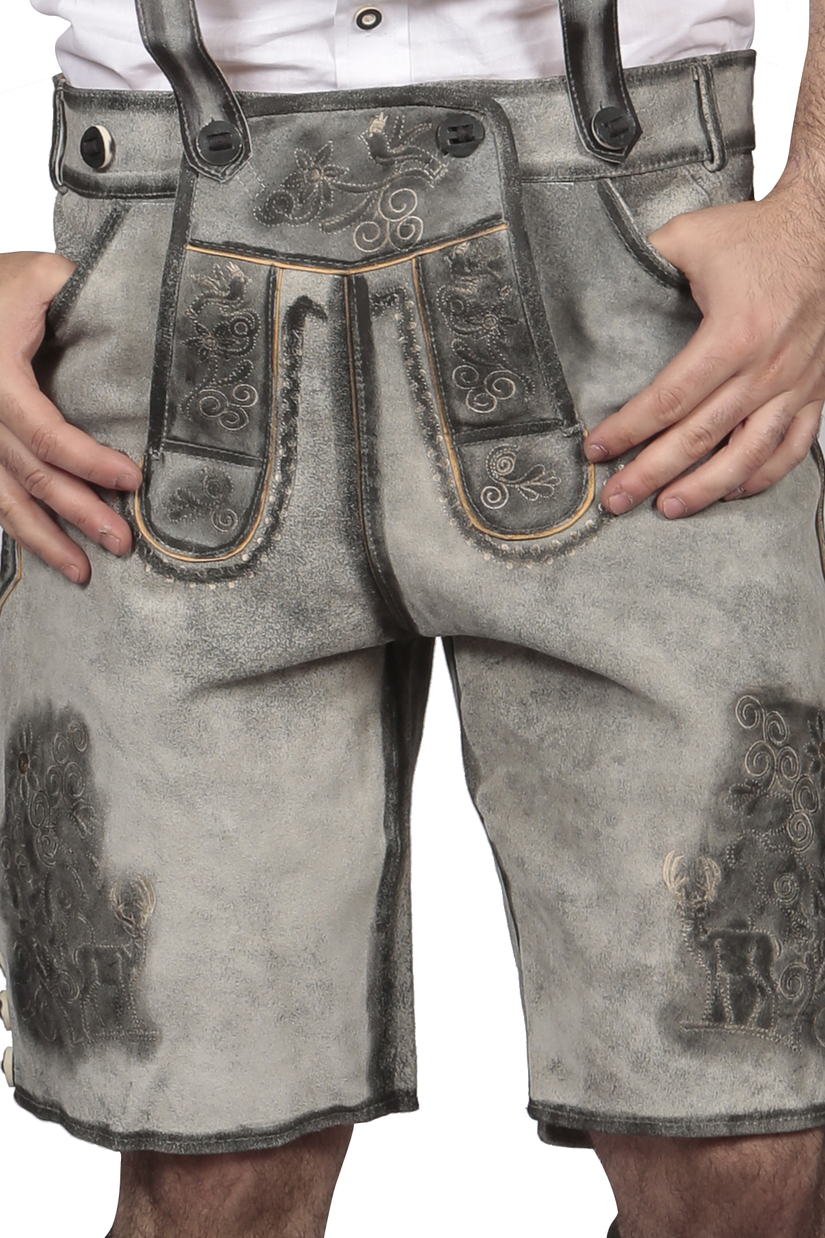 Trachten Short Mens Lederhosen Shaded Grey