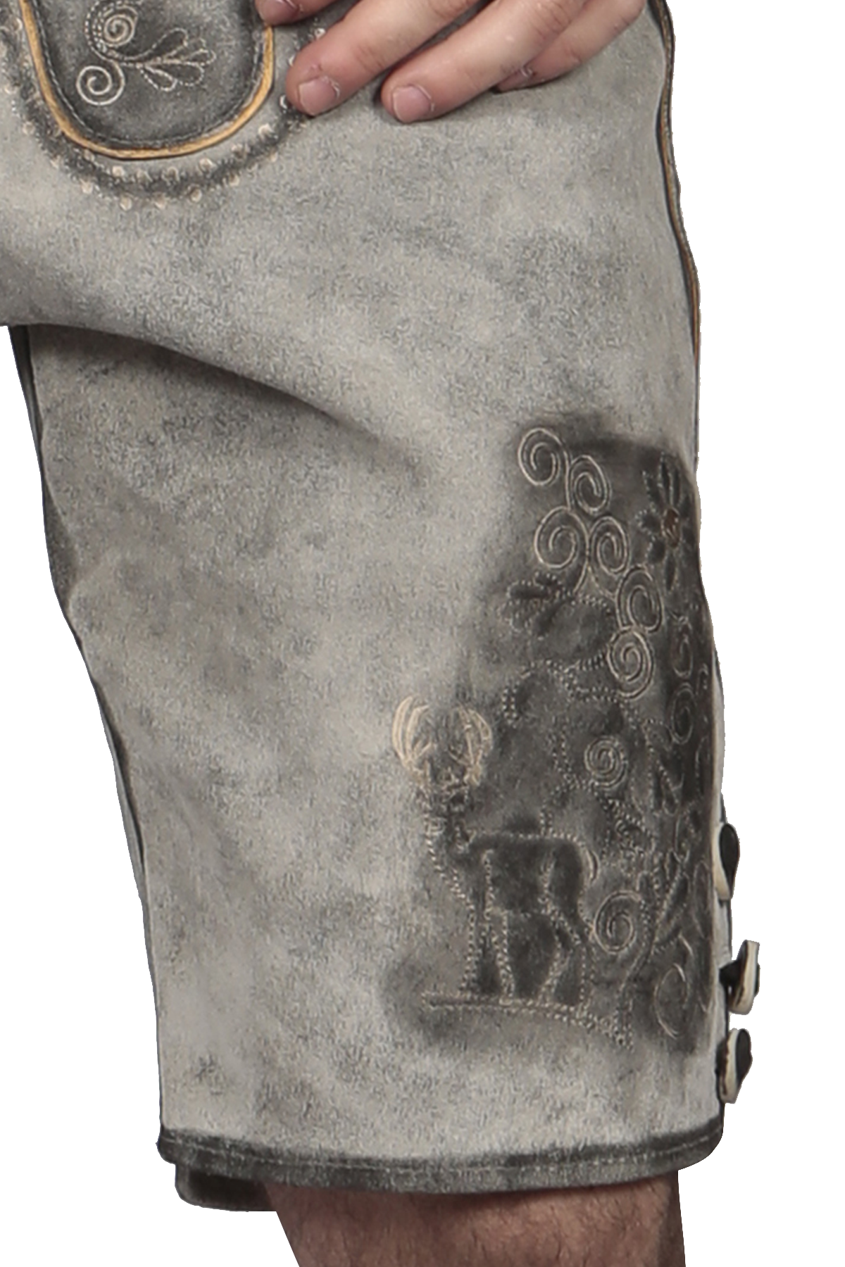 Trachten Short Mens Lederhosen Shaded Grey