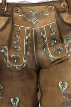Mens Lederhosen Brown Green Deer Motifs