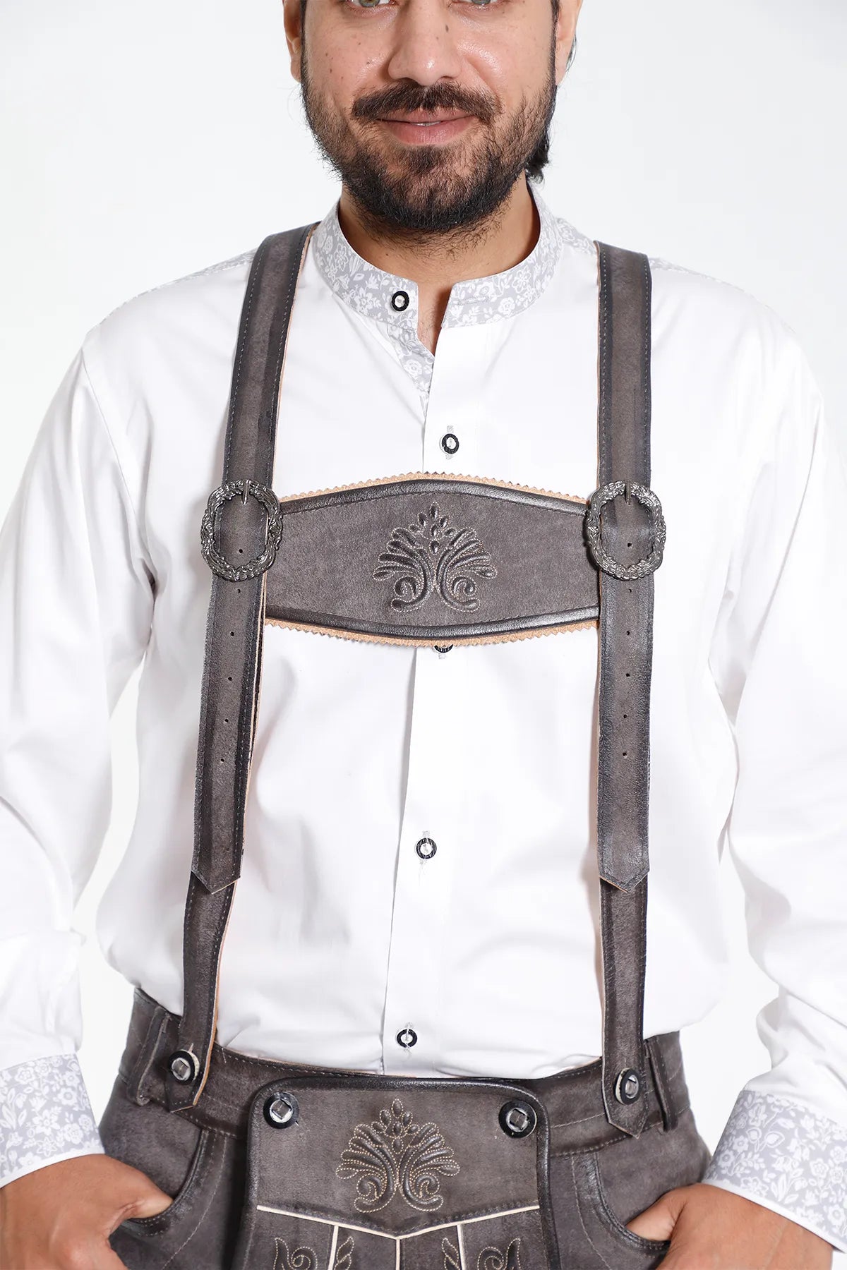 Authentic Lederhosen Men with matching Embroidered Suspenders for Oktoberfest