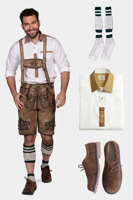 Trachten Short Lederhosen Shaded Wild Brown Set