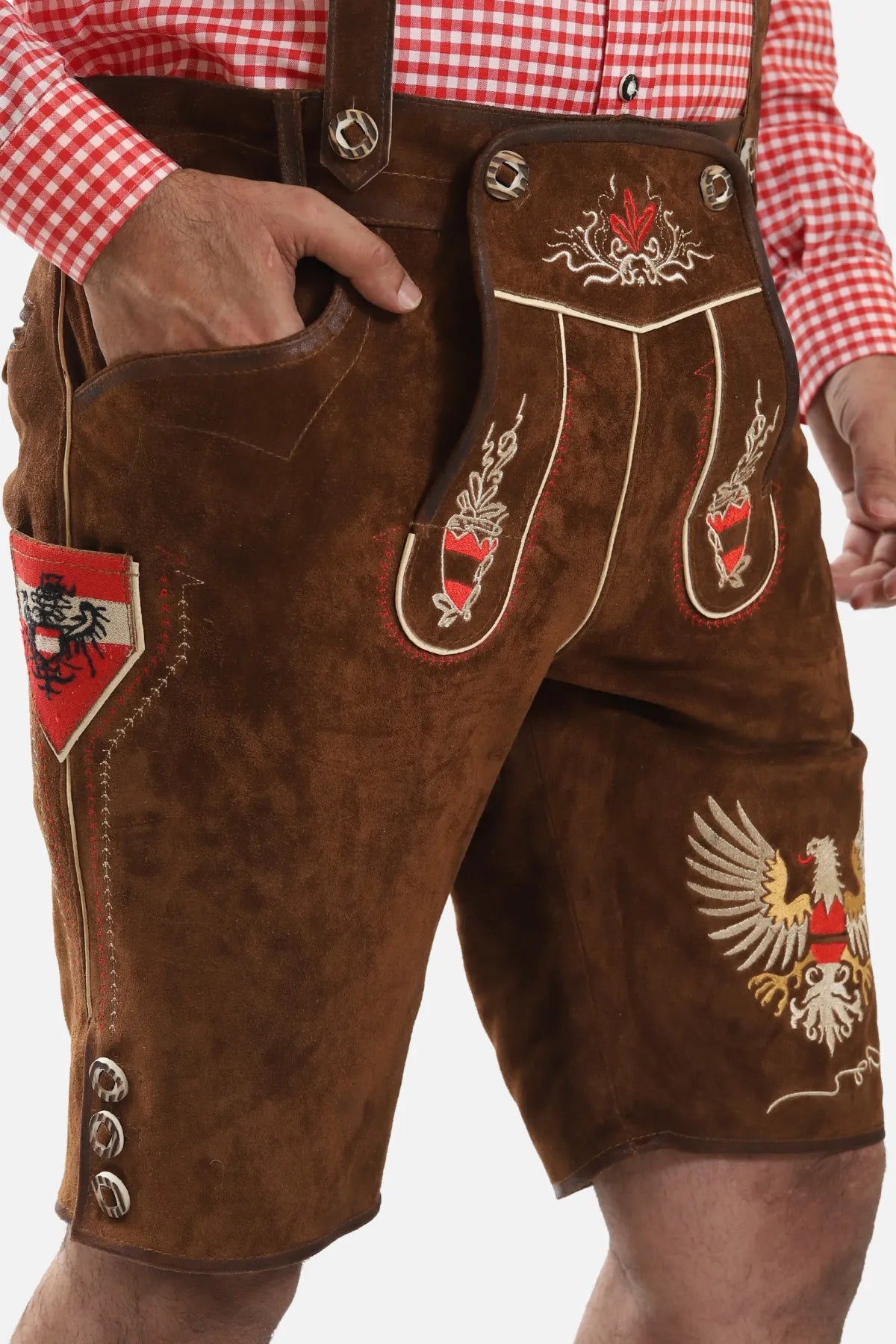 Adler Embroidered Brown Lederhosen Shorts for Men