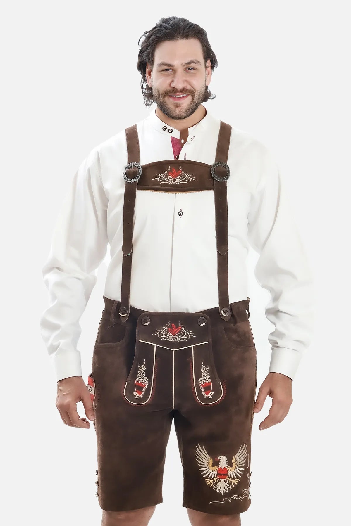 Men's Chocolate Brown Bavarian Lederhosen with Suspenders
