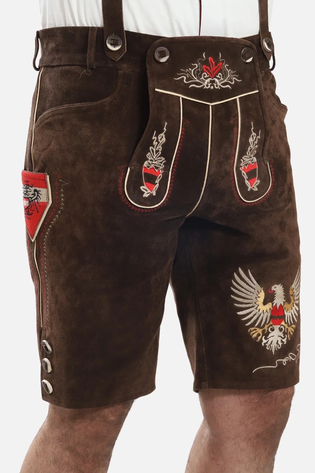 Men's Chocolate Brown Bavarian Lederhosen with Suspenders