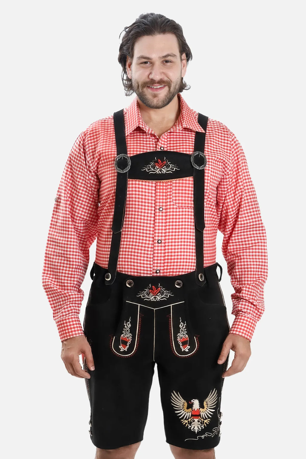 Men's Black Adler-Design Lederhosen with Suspenders