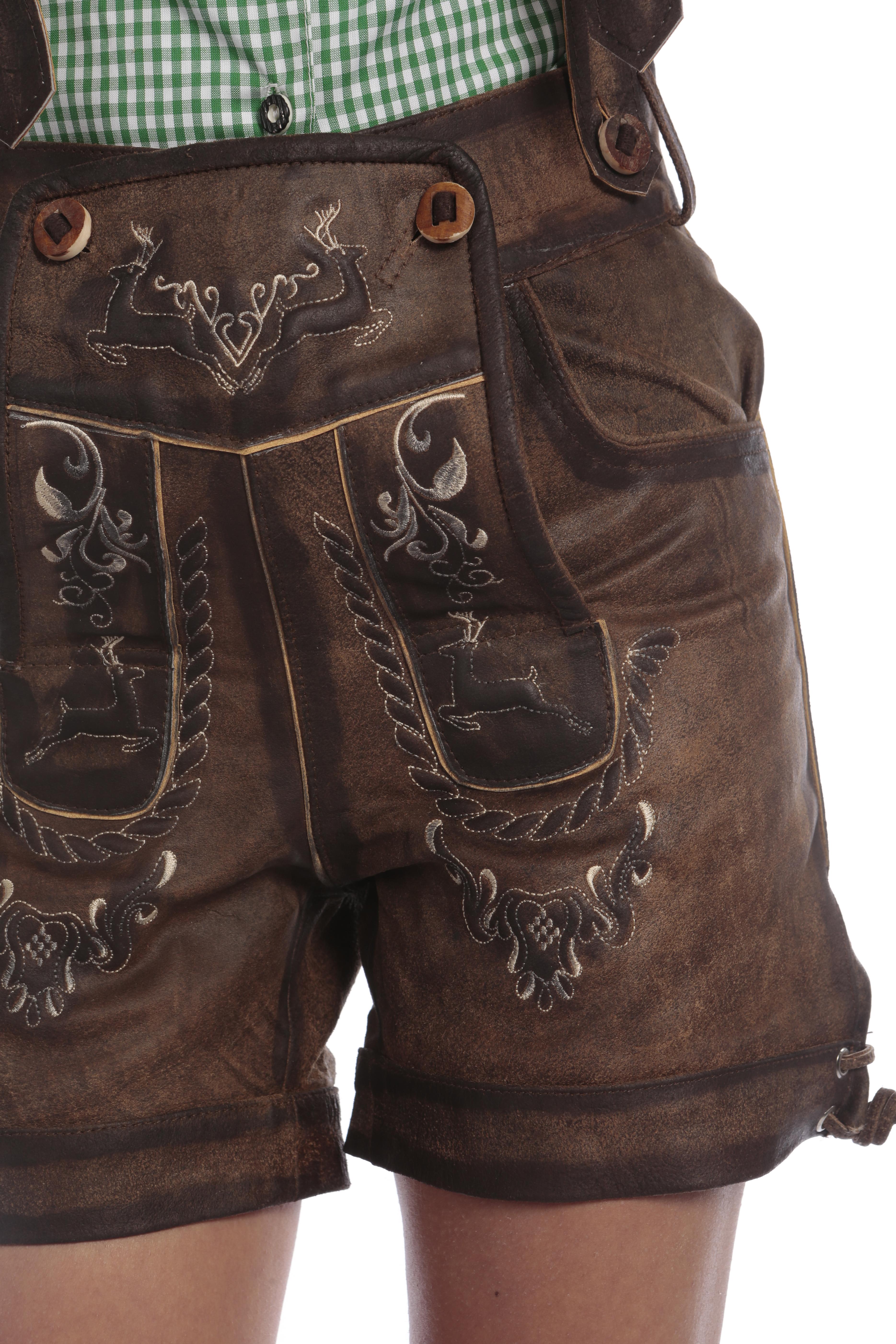 Embroidered Lederhosen for Women Coffee Brown