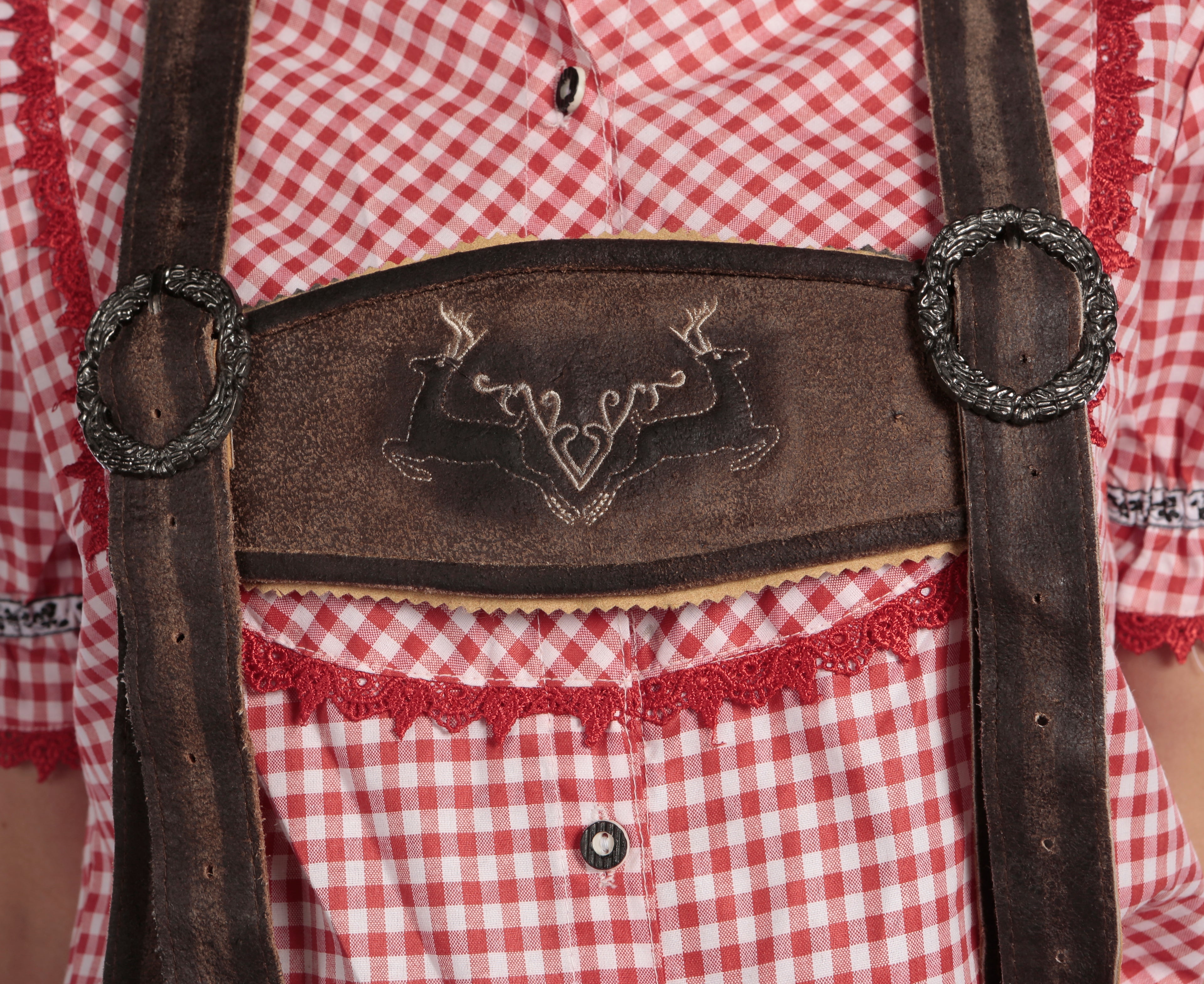 Embroidered Lederhosen for Women Coffee Brown