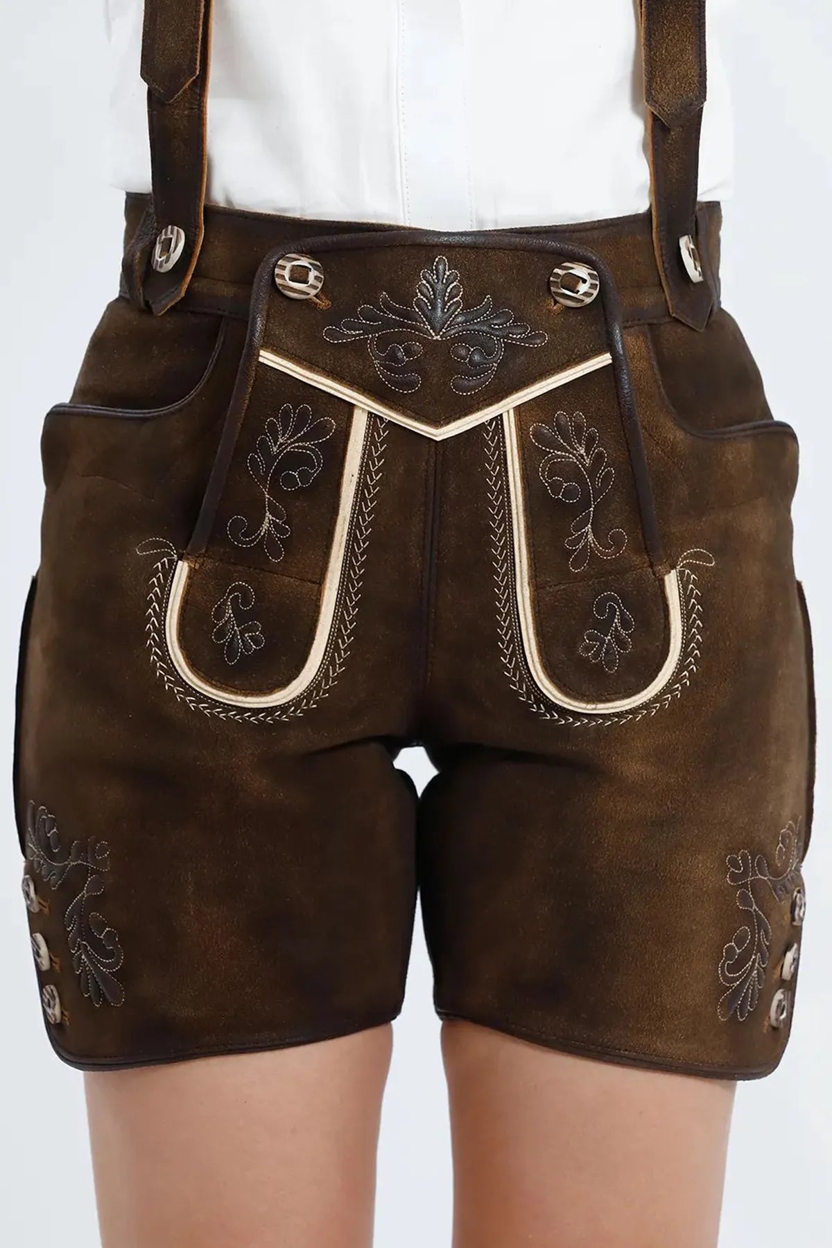 Authentic Women's Lederhosen in Vintage Brown