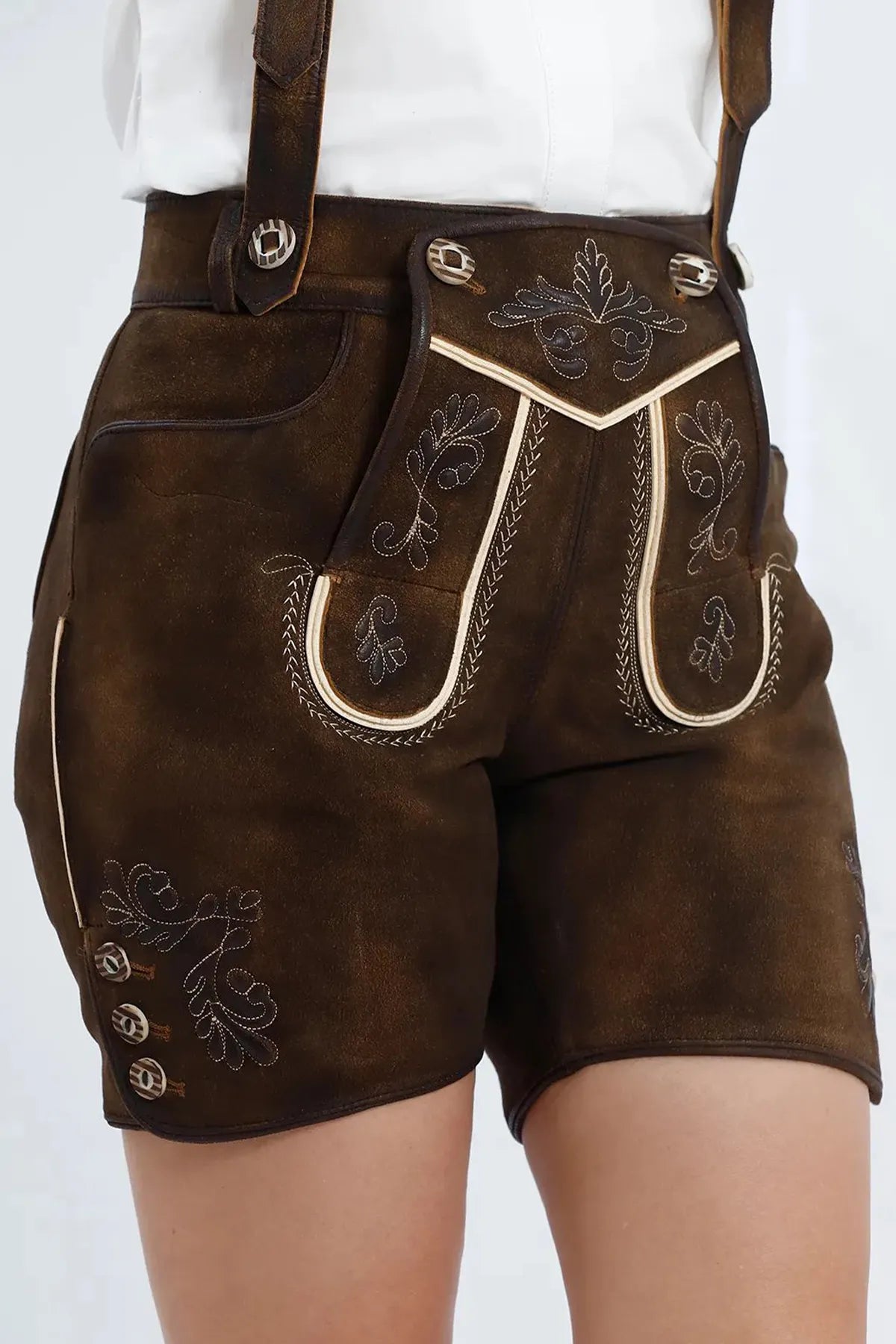 Authentic Women's Lederhosen in Vintage Brown