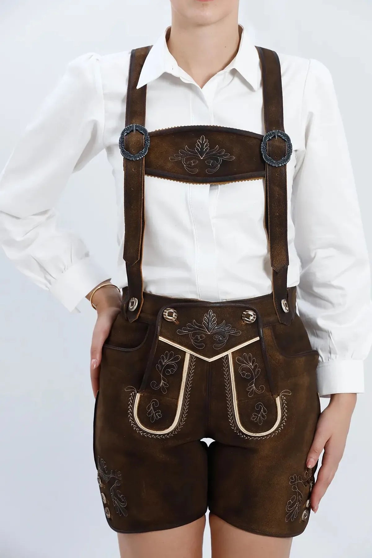 Authentic Women's Lederhosen in Vintage Brown