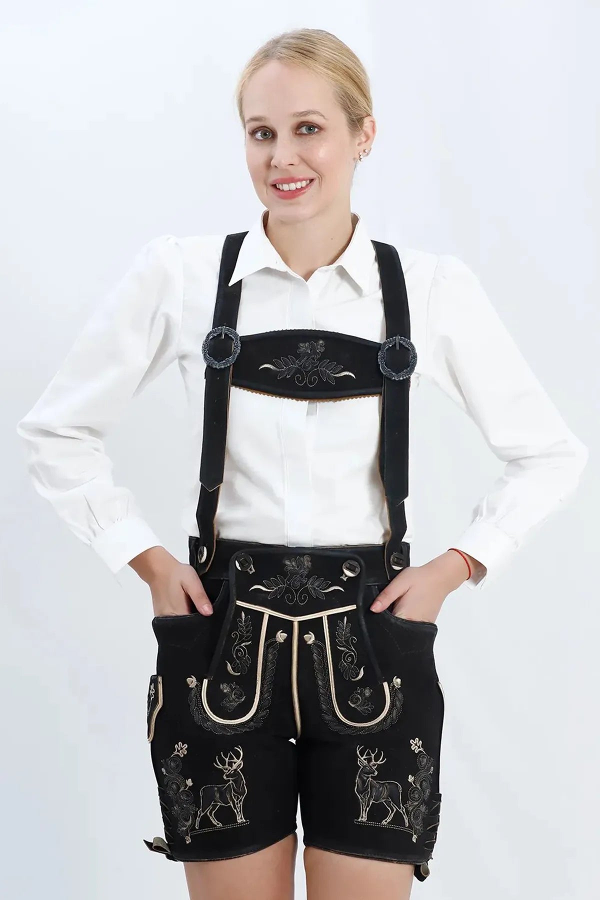 German Women's Lederhosen with Black Alpine Flair