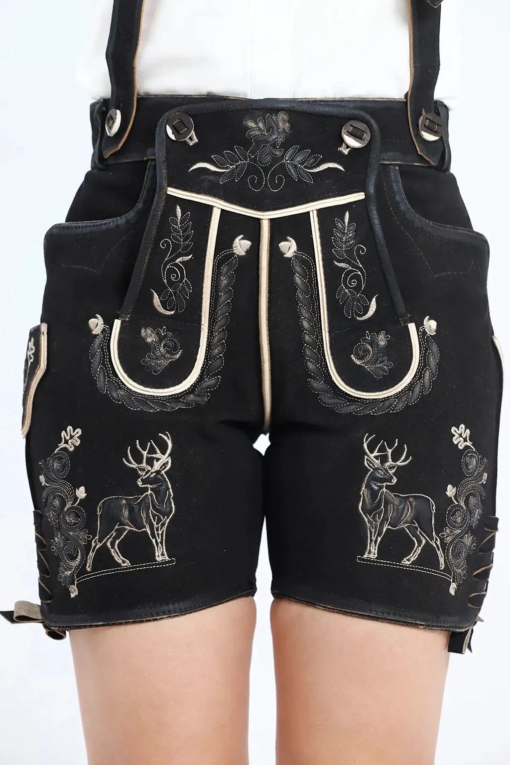 German Women's Lederhosen with Black Alpine Flair