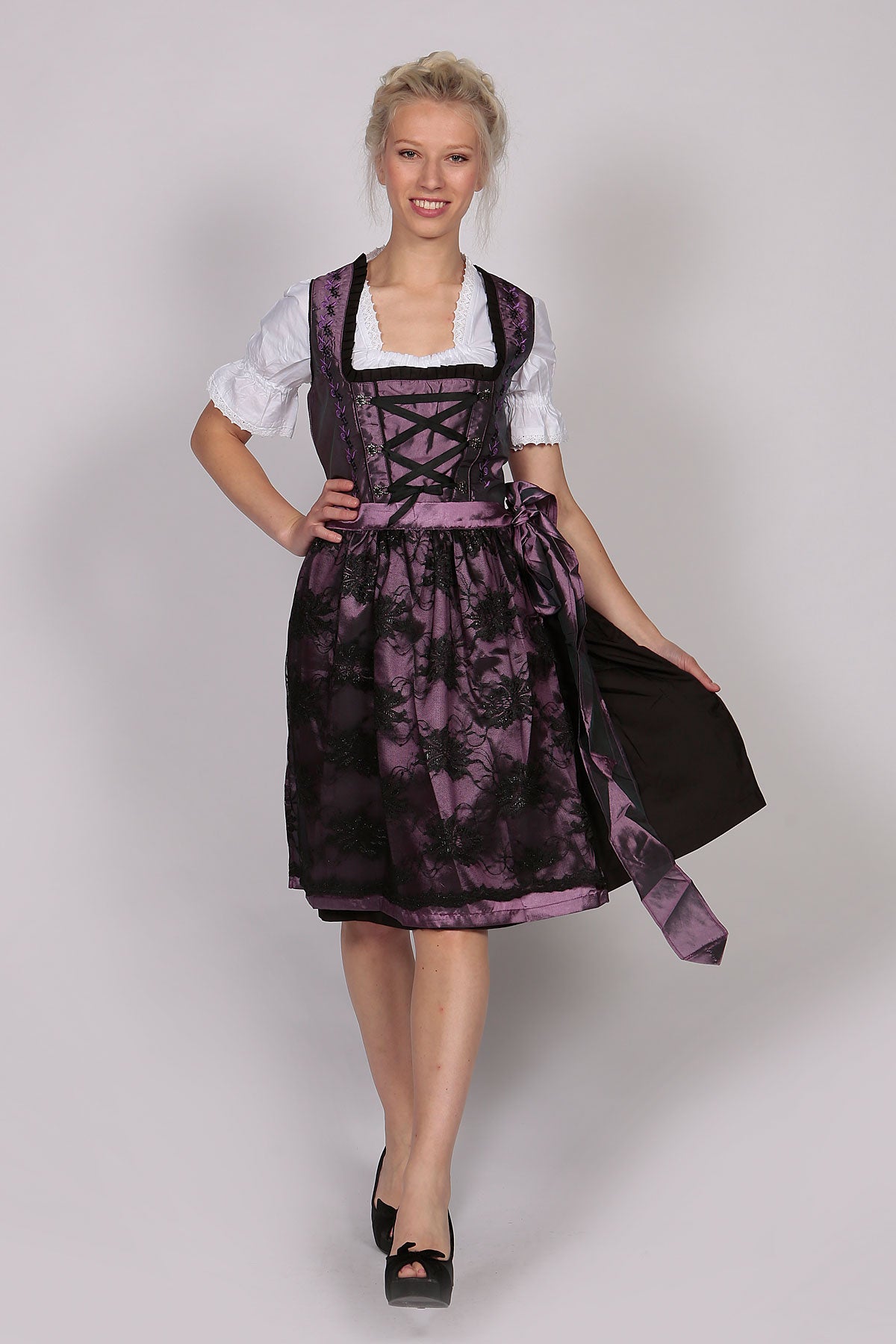 Vintage Traditional Dirndl Dress Purple