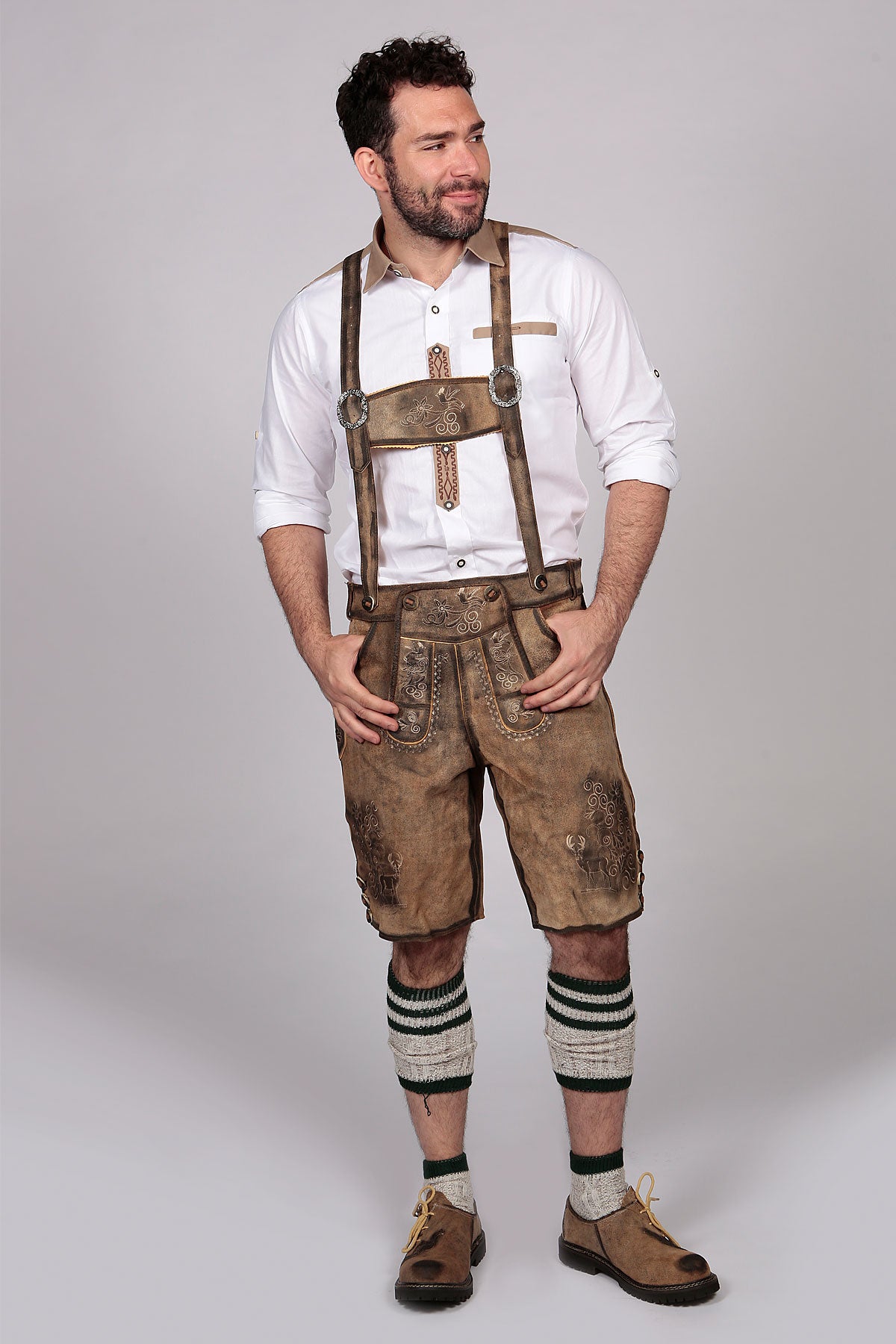 Trachten Short Lederhosen Real Shaded Brown