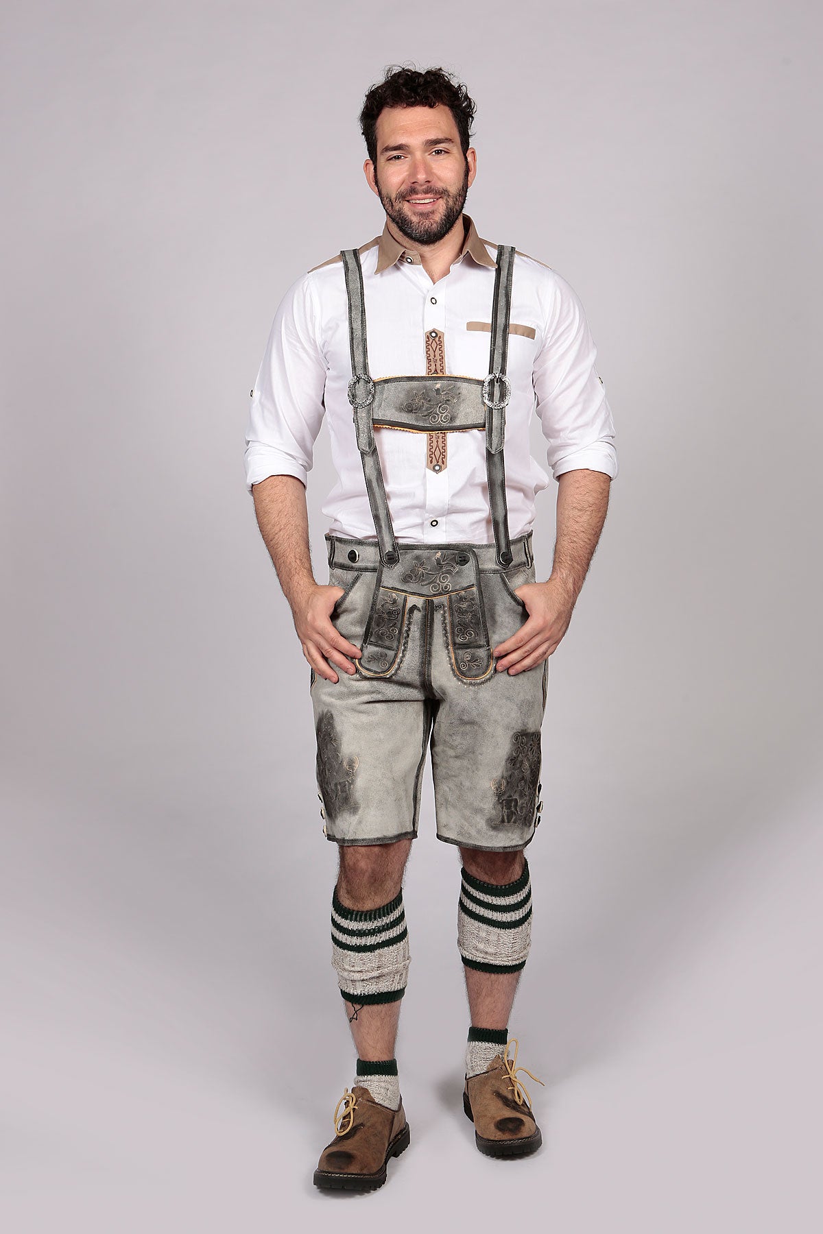 Trachten Short Mens Lederhosen Shaded Grey