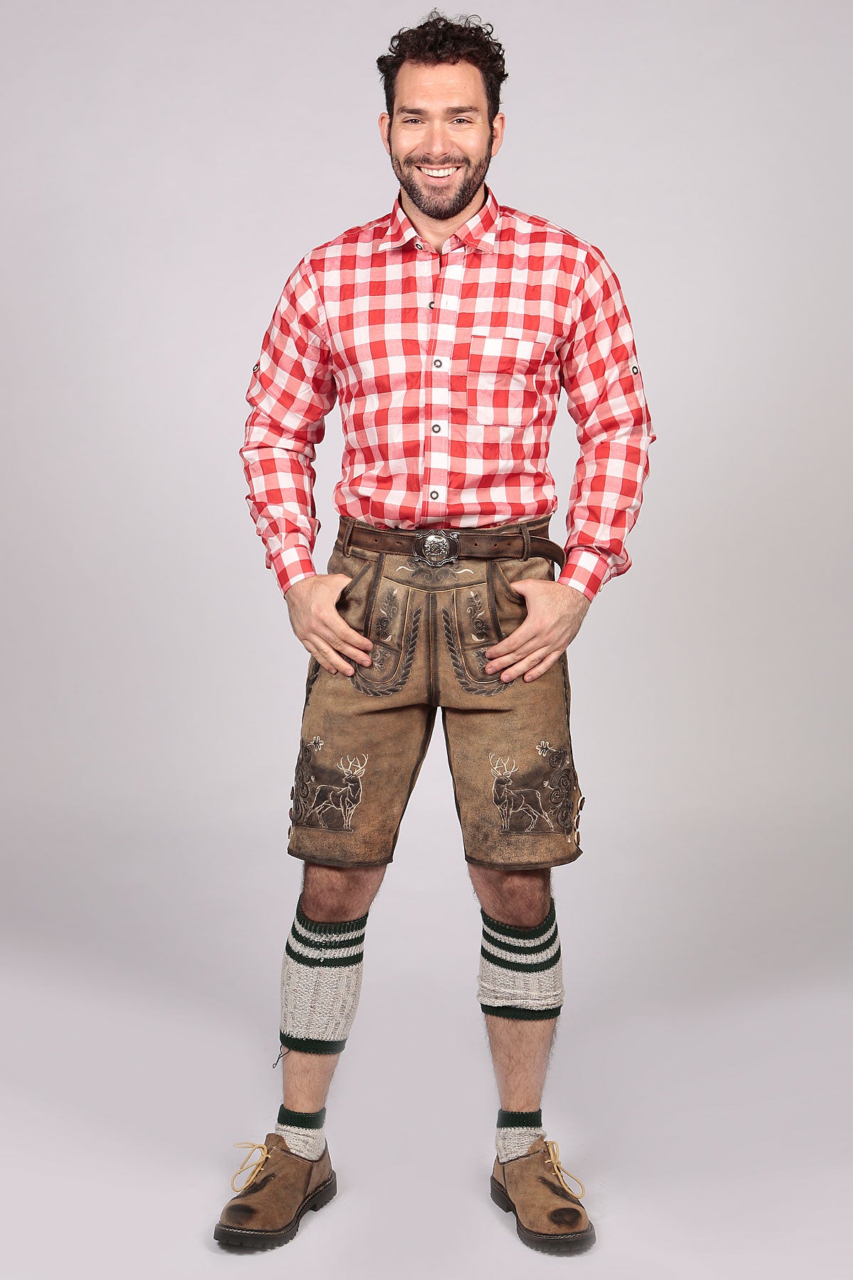 Big Checkered Shirt Red Lederhosen Oktoberfest
