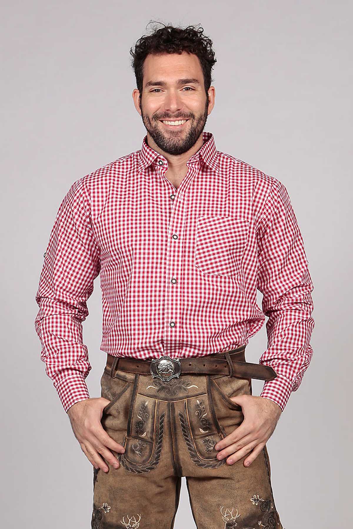 M-SRT-06 - Red Lederhosen Shirt Checkered Bavarian Oktoberfest