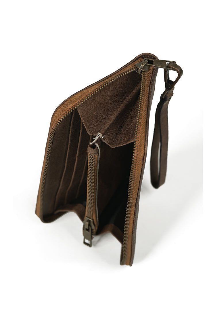 Forest Brown Women Clutch with White Hand Embroidery