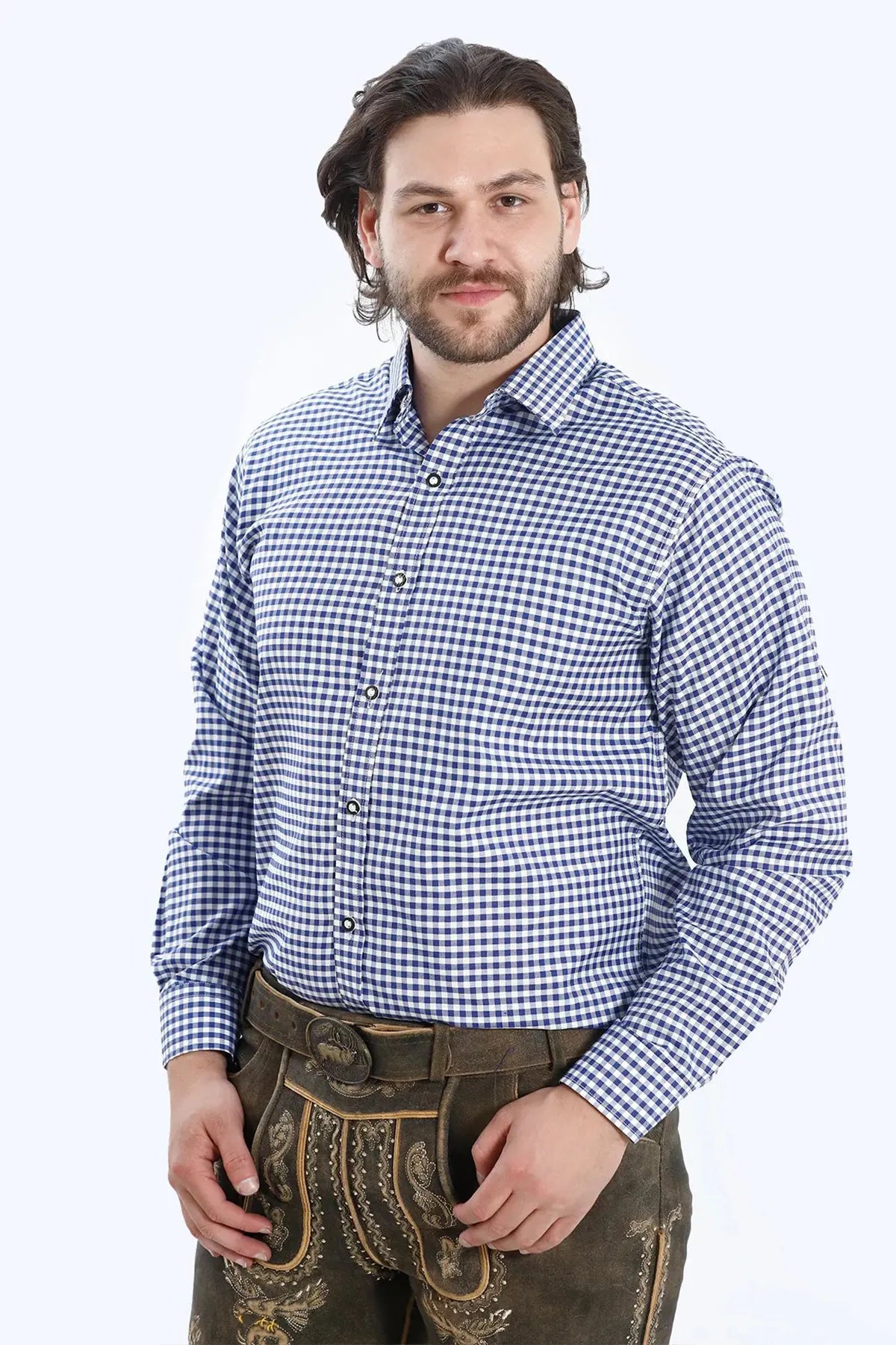 Lederhosen Men Blue Checkered Shirt for Oktoberfest