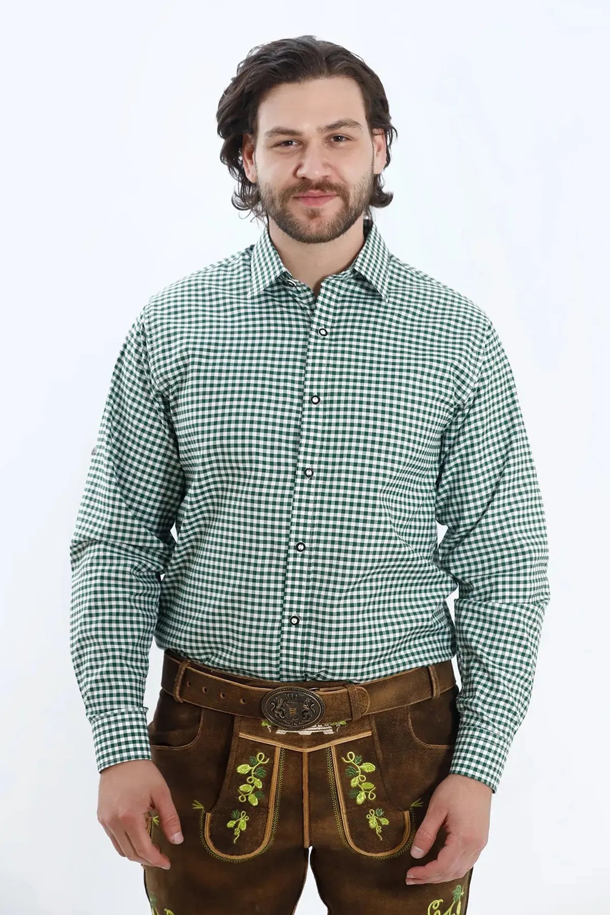 Lederhosen Men Green Checkered Shirt for Oktoberfest