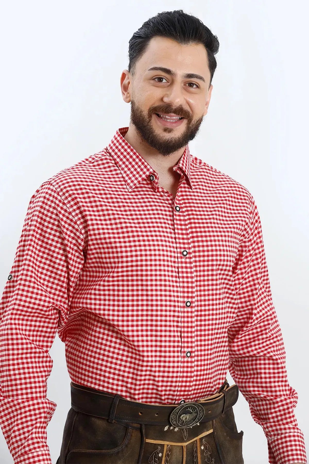 Lederhosen Men Red Checkered Shirt for Oktoberfest