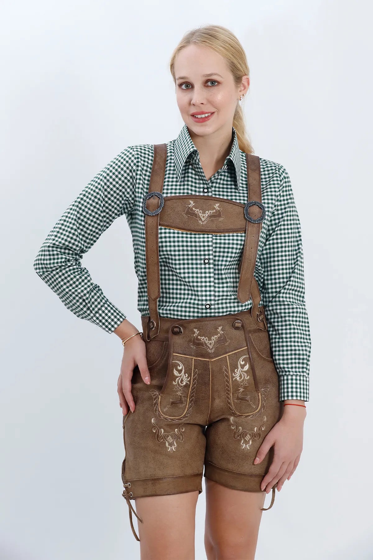 Women Oktoberfest Shirt Green Checkered