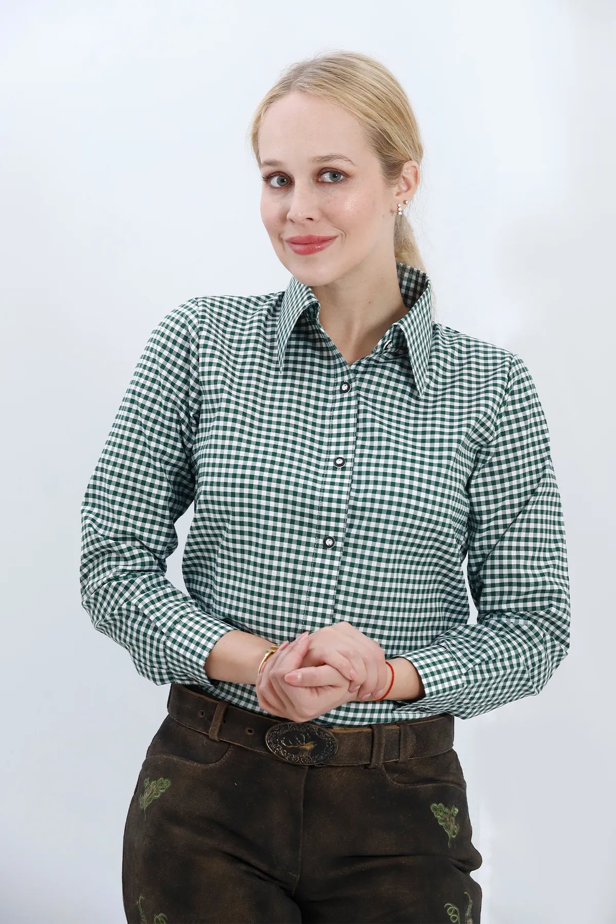 Women Oktoberfest Shirt Green Checkered
