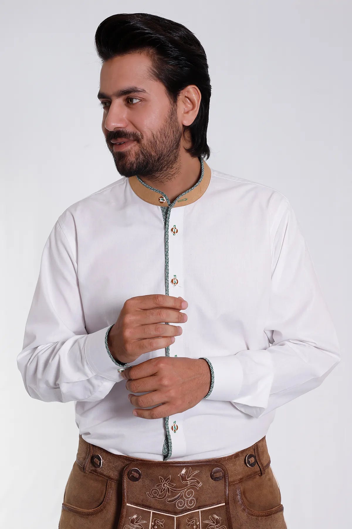 Traditional Bavarian White Shirt with Piping Details