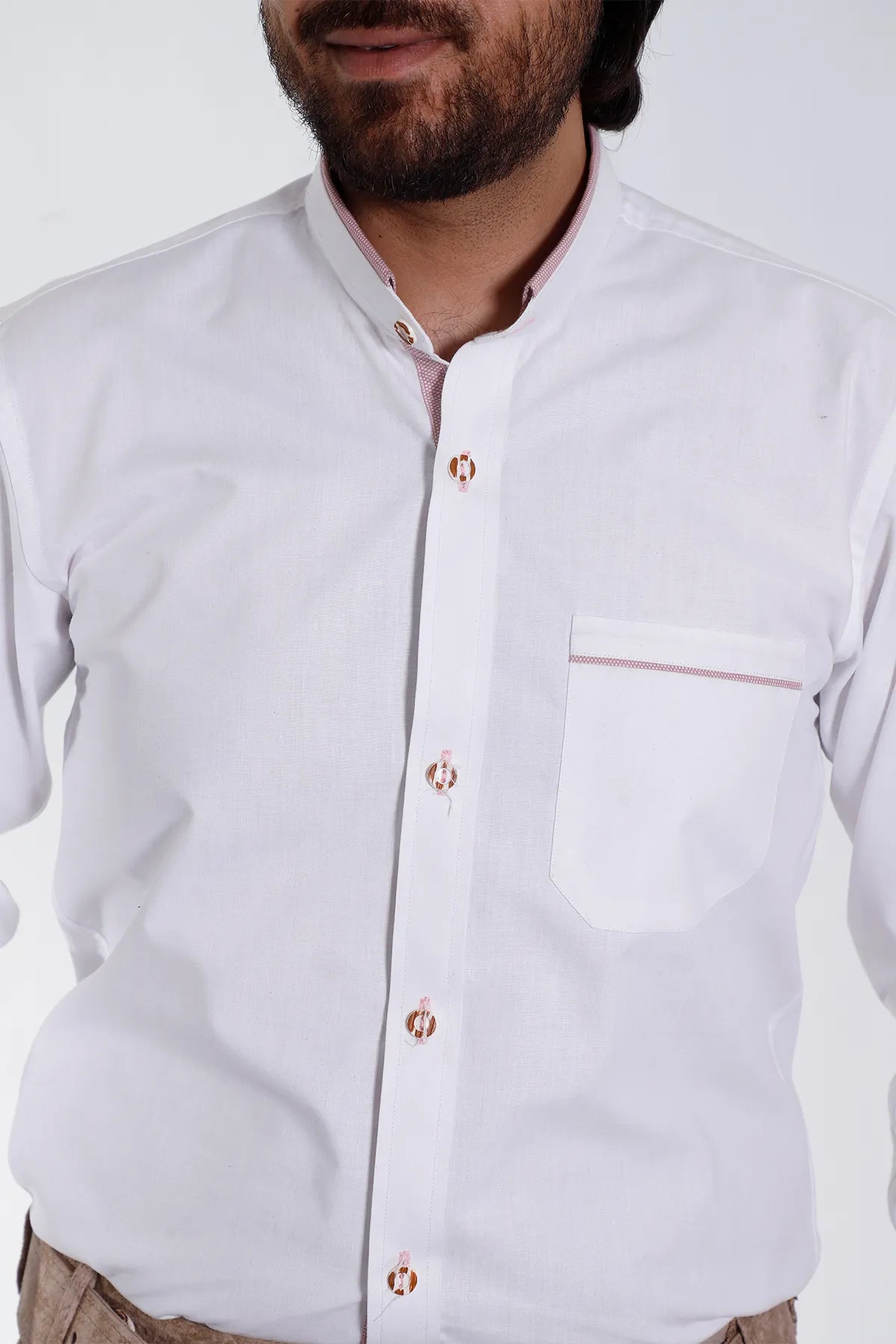 Lederhosen Men Traditional White Shirt with Embellishment on Collar and Cuffs.