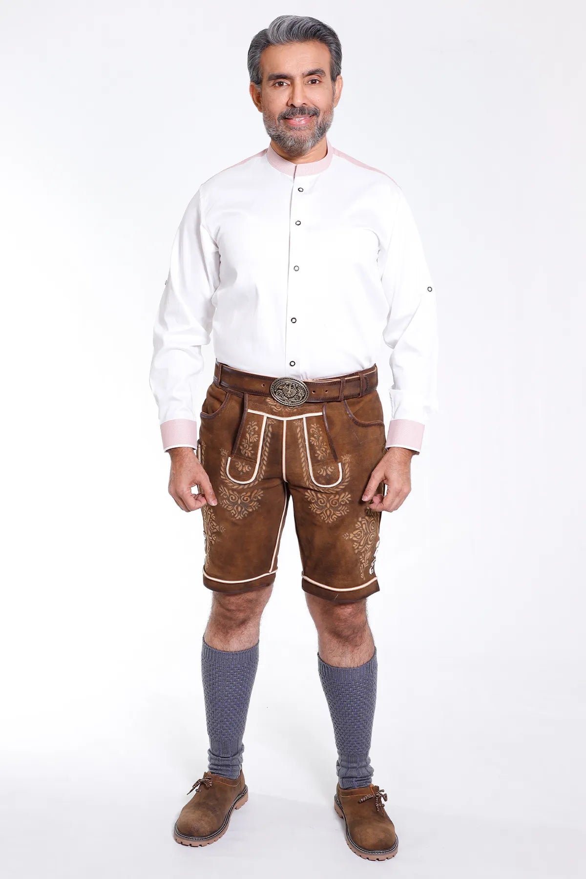 Lederhosen Men Traditional White Shirt with Embellishment on Collar and Cuffs.