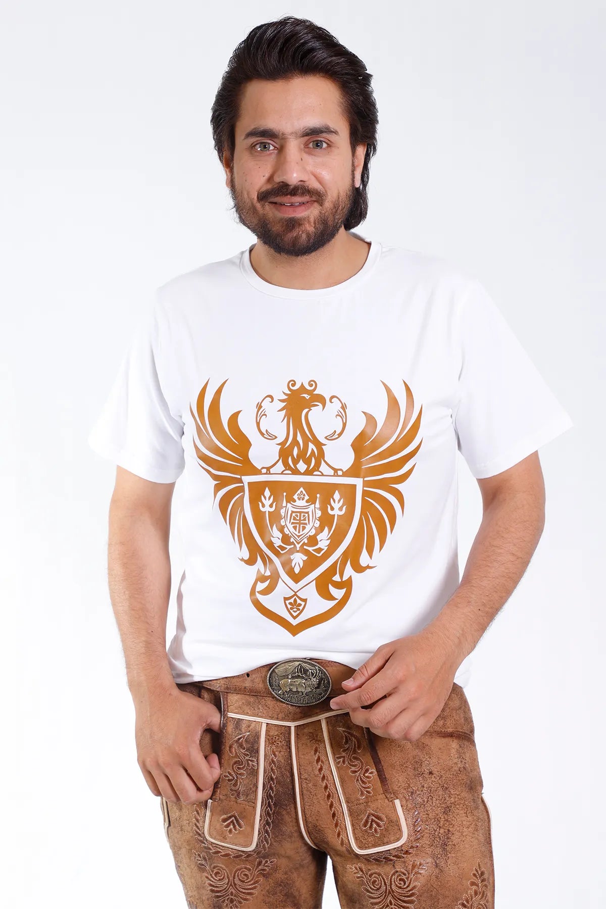 Bavarian White T-Shirt with Golden Eagle Graphics